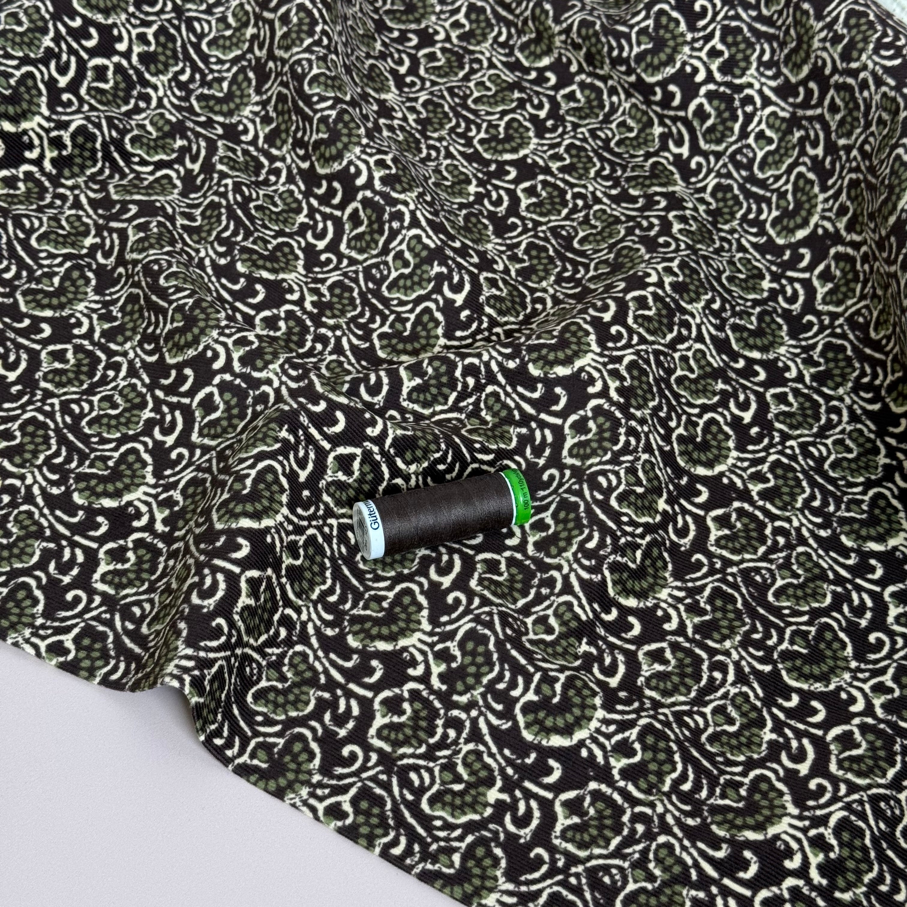 Doodle Trees on Dark Brown Cotton Needlecord