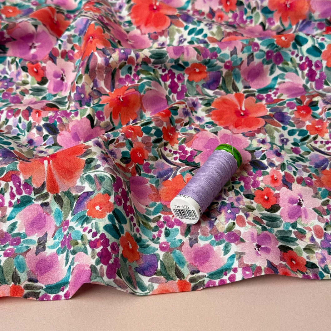 Watercolour Flowers Fine Cotton Poplin