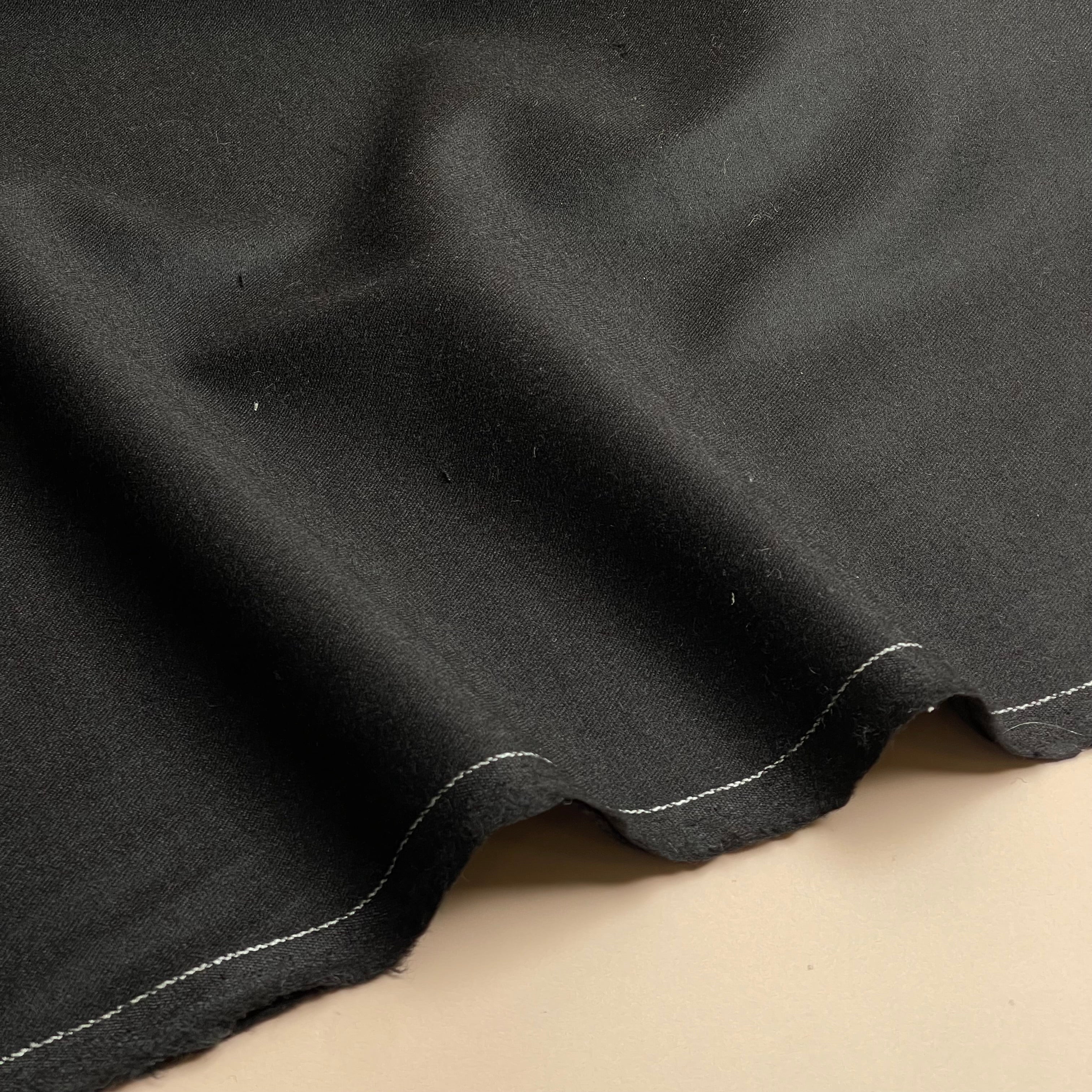 Deadstock Plain Black Pure Wool Suiting Fabric