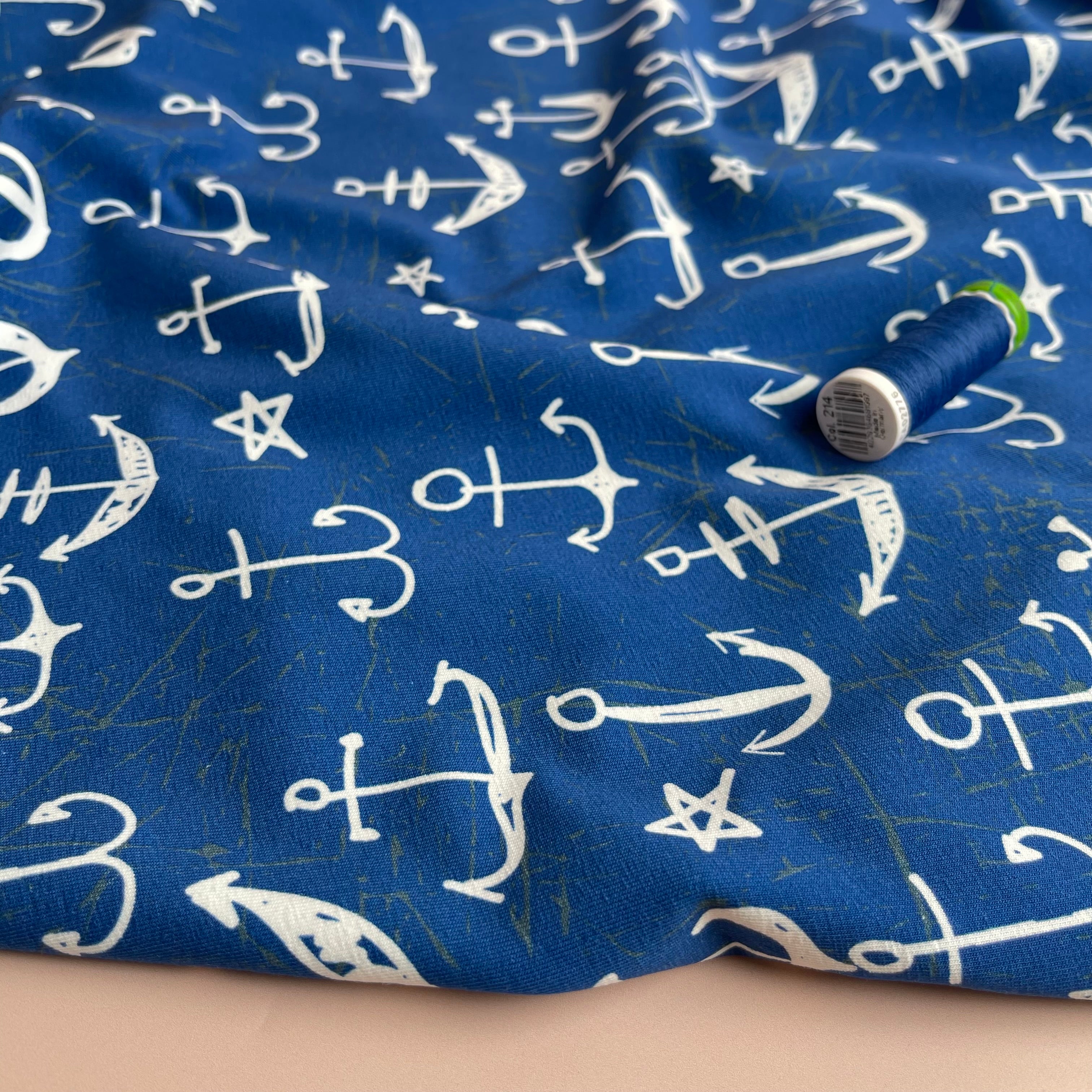 Danish Design - Anchors Blue Cotton Jersey Fabric