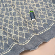 Embroidered Rhombus on Blue Eyelet Cotton Fabric