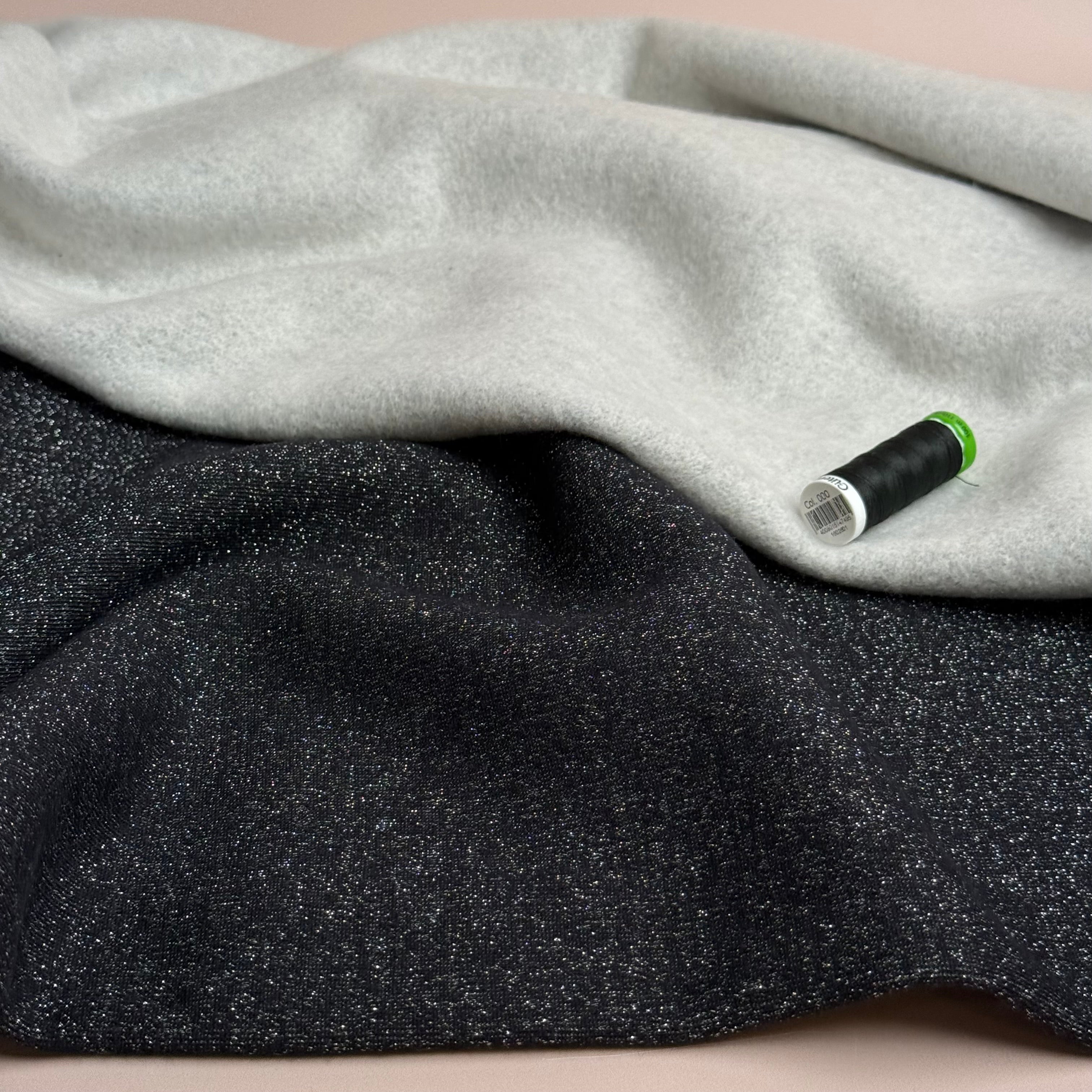 Sparkle Black & Silver Cotton Sweat-Shirting with Lurex