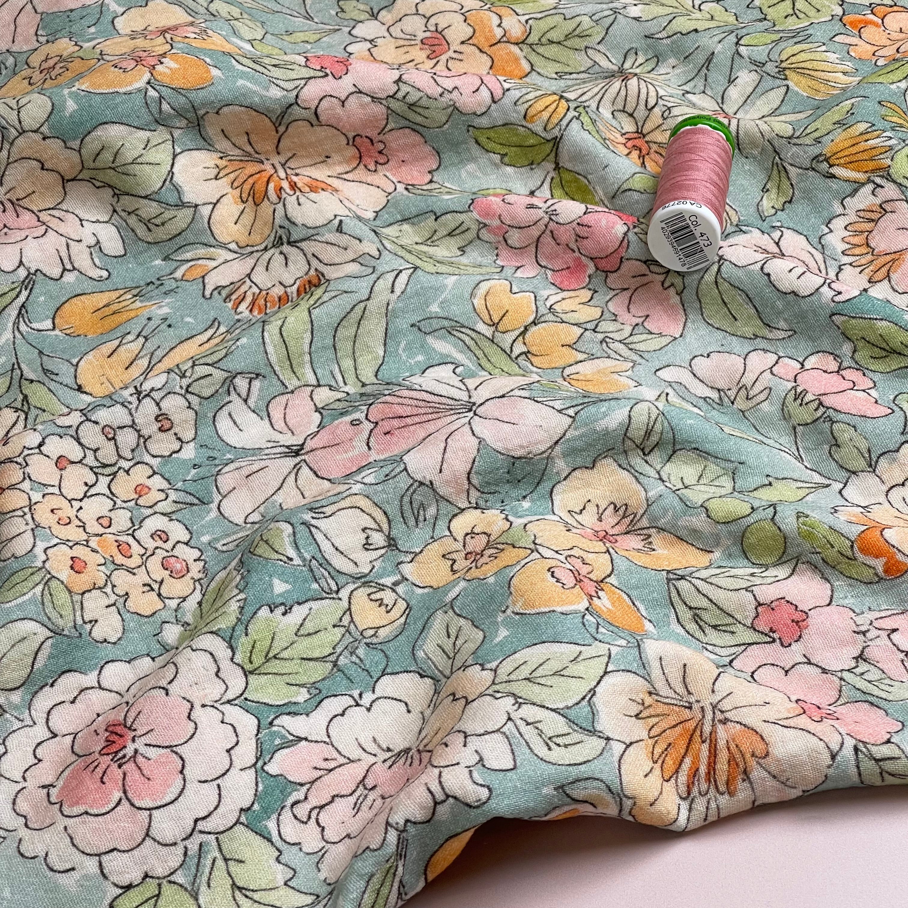 Watercolour Flowers Cotton Double Gauze