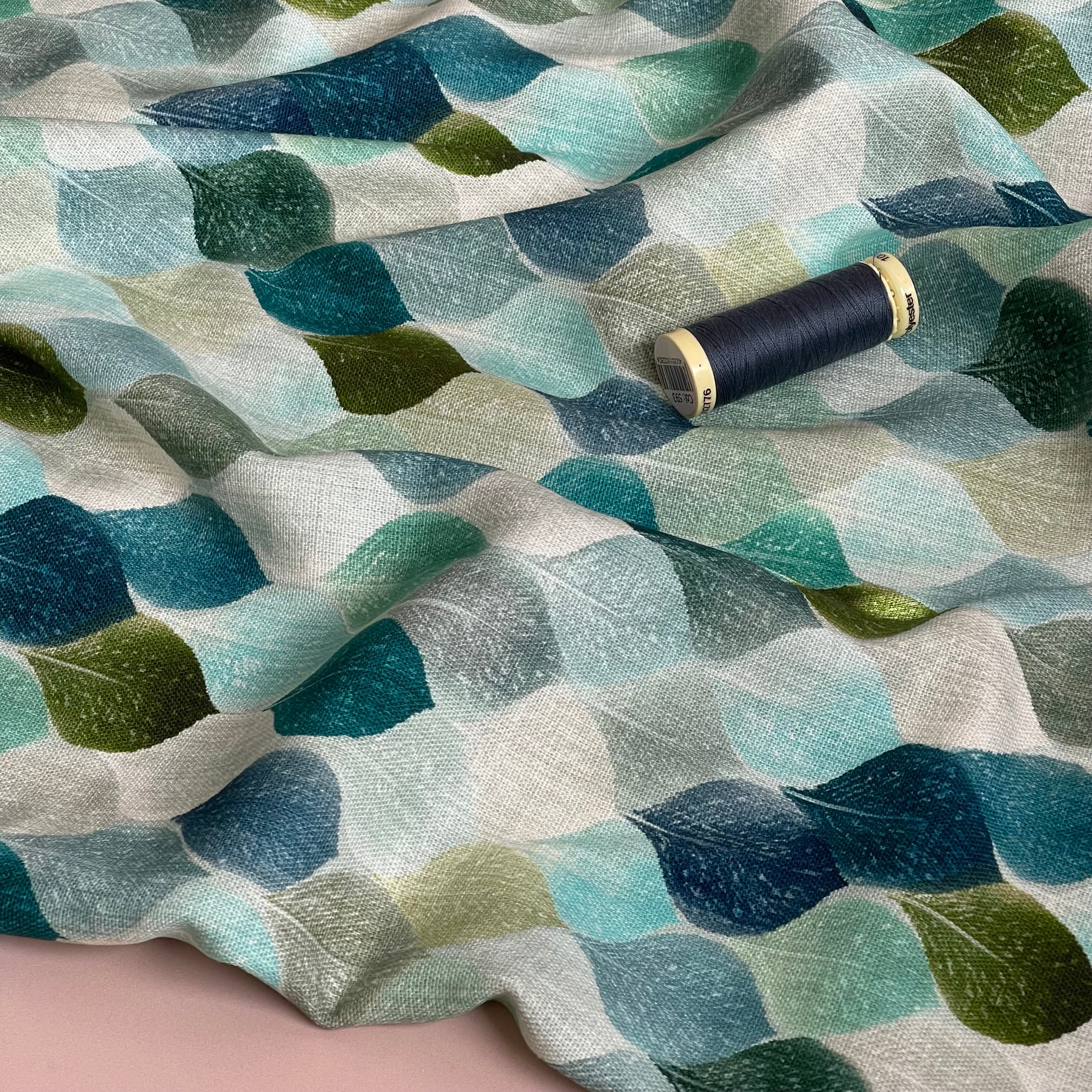 Green Leaves Viscose Linen Fabric