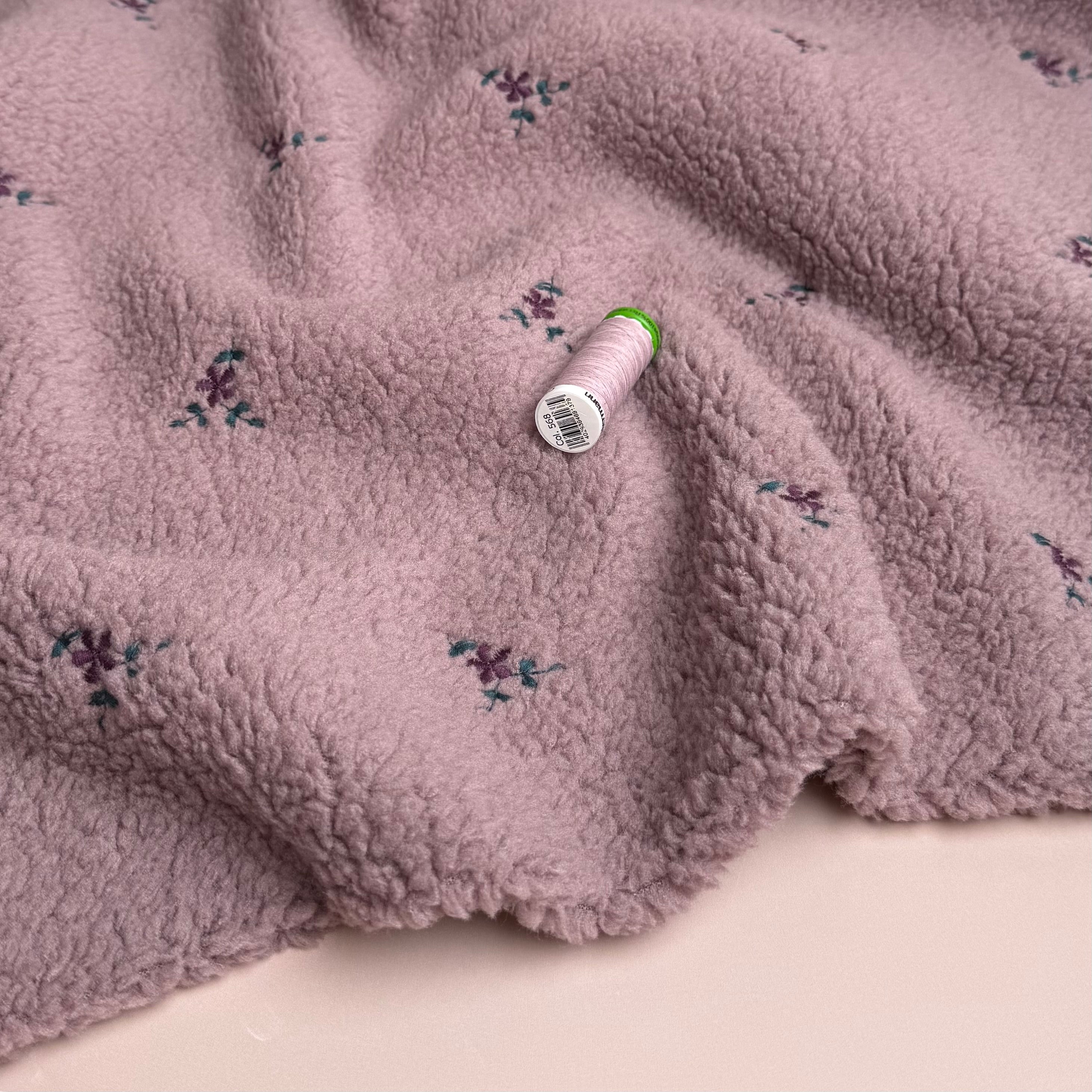 Teddy Fabric with Embroidered Flowers in Mauve