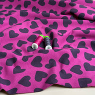Purple Small Hearts on Pink Peach Soft Cotton Sweat-shirting Fabric