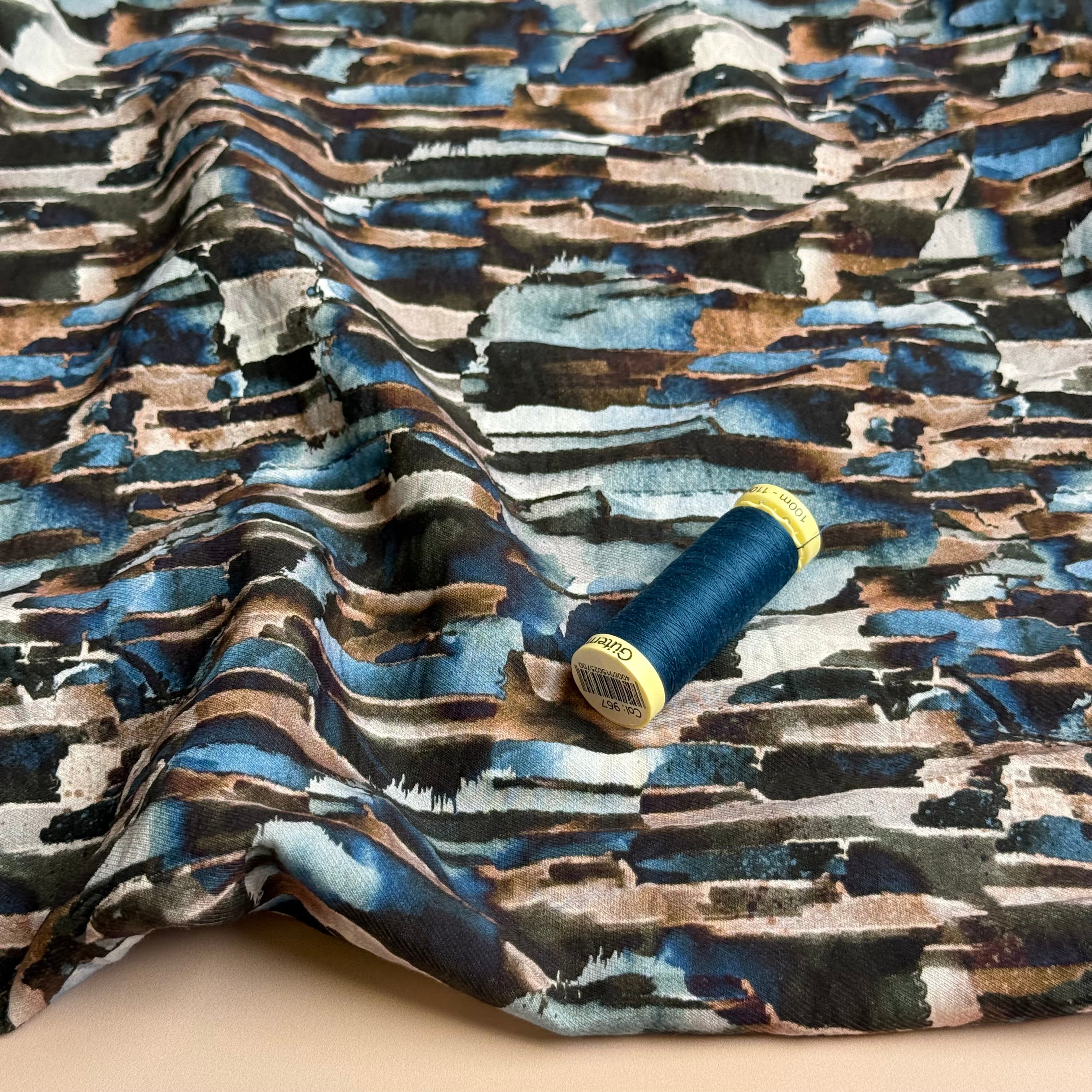 Painterly Rocks Fine Viscose Twill