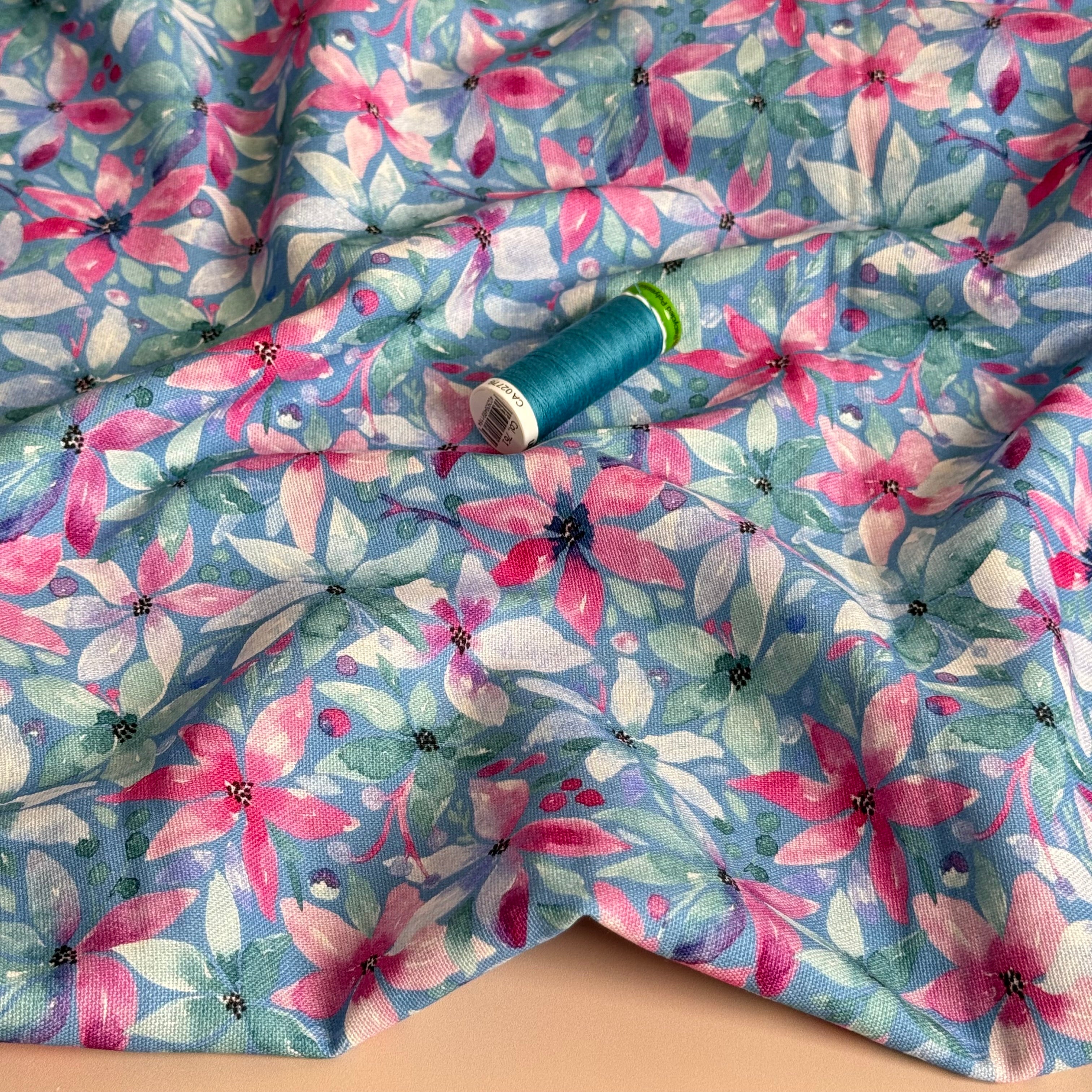 Cosmos Flowers Viscose Linen Fabric