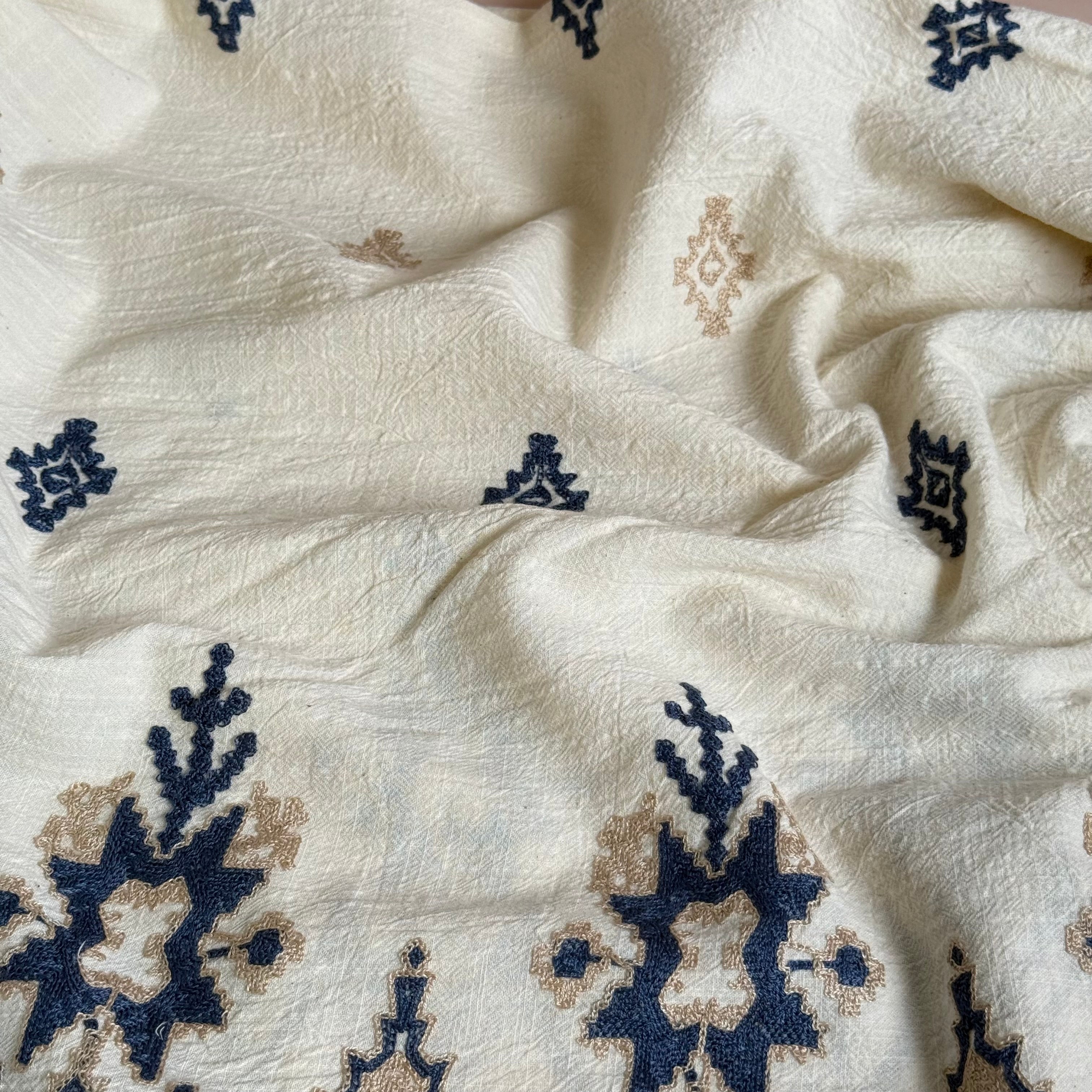 Authentic Border Embroidered Washed Cotton Fabric