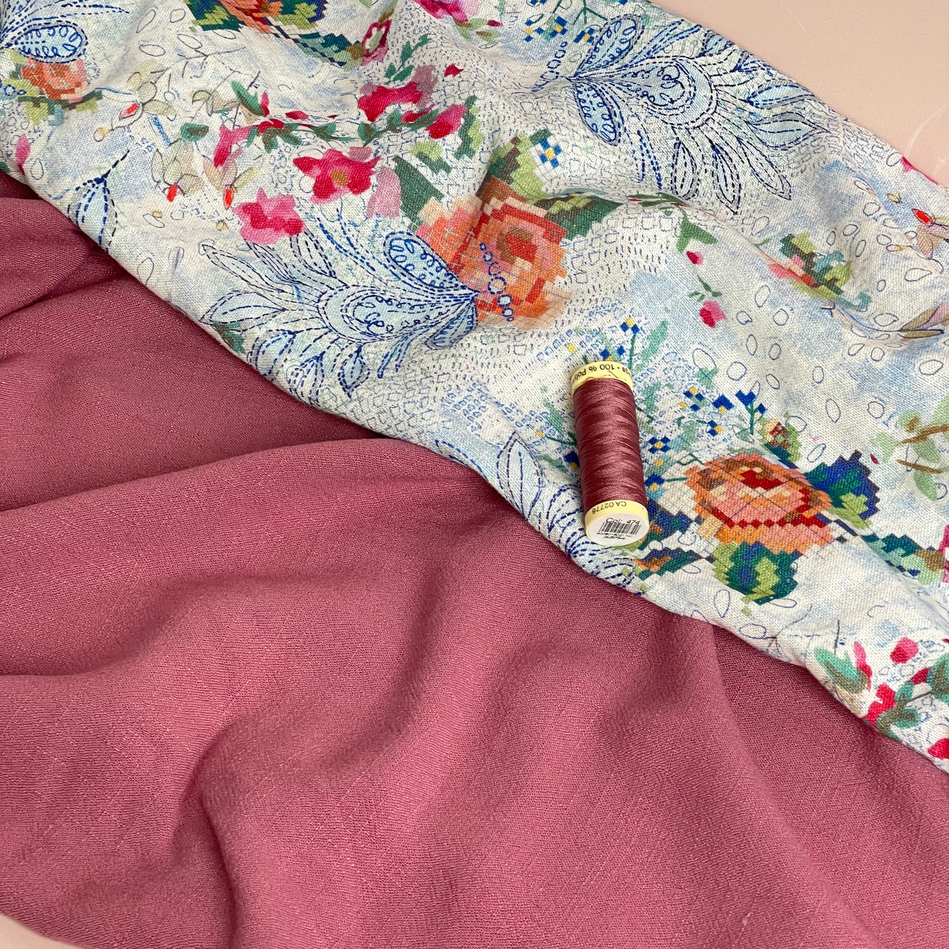 Flow Pink Viscose Linen Blend Dress Fabric