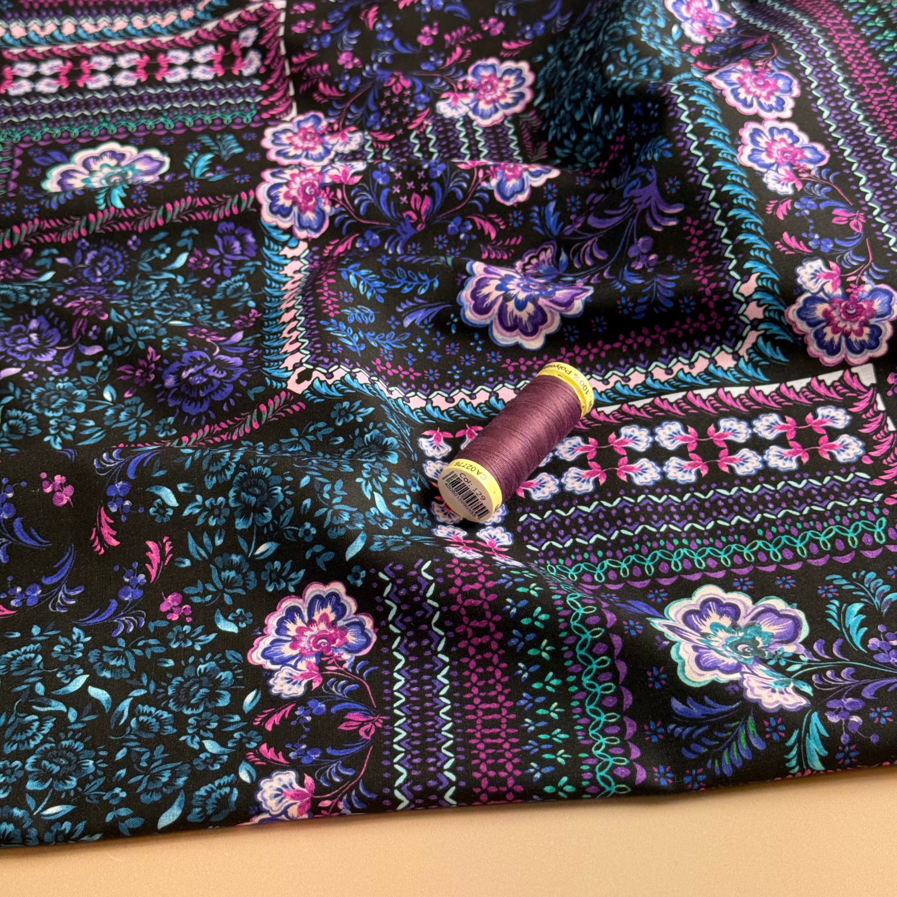 Purple Patchwork Viscose Cotton Fabric