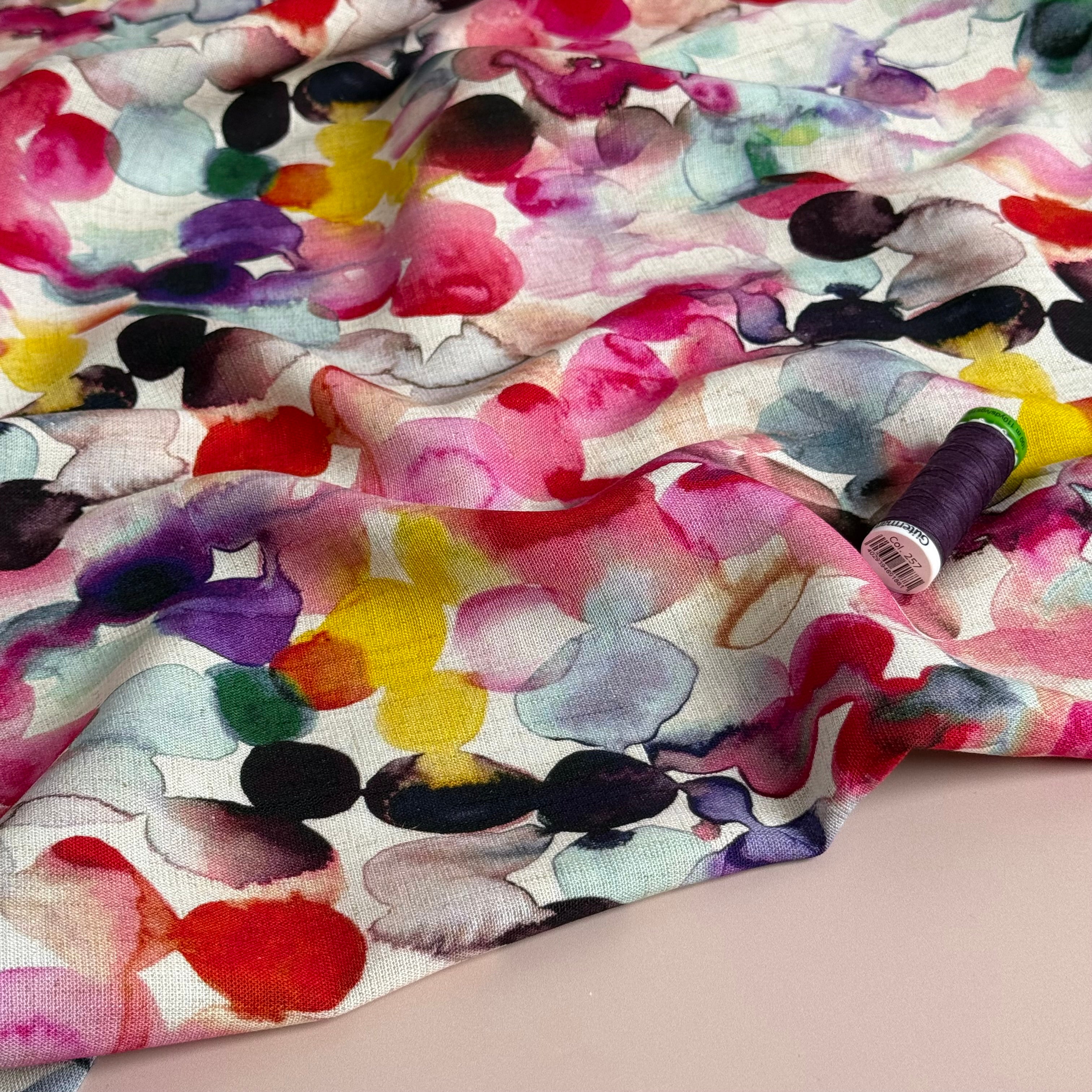 Watercolour Bubbles Viscose Linen Fabric