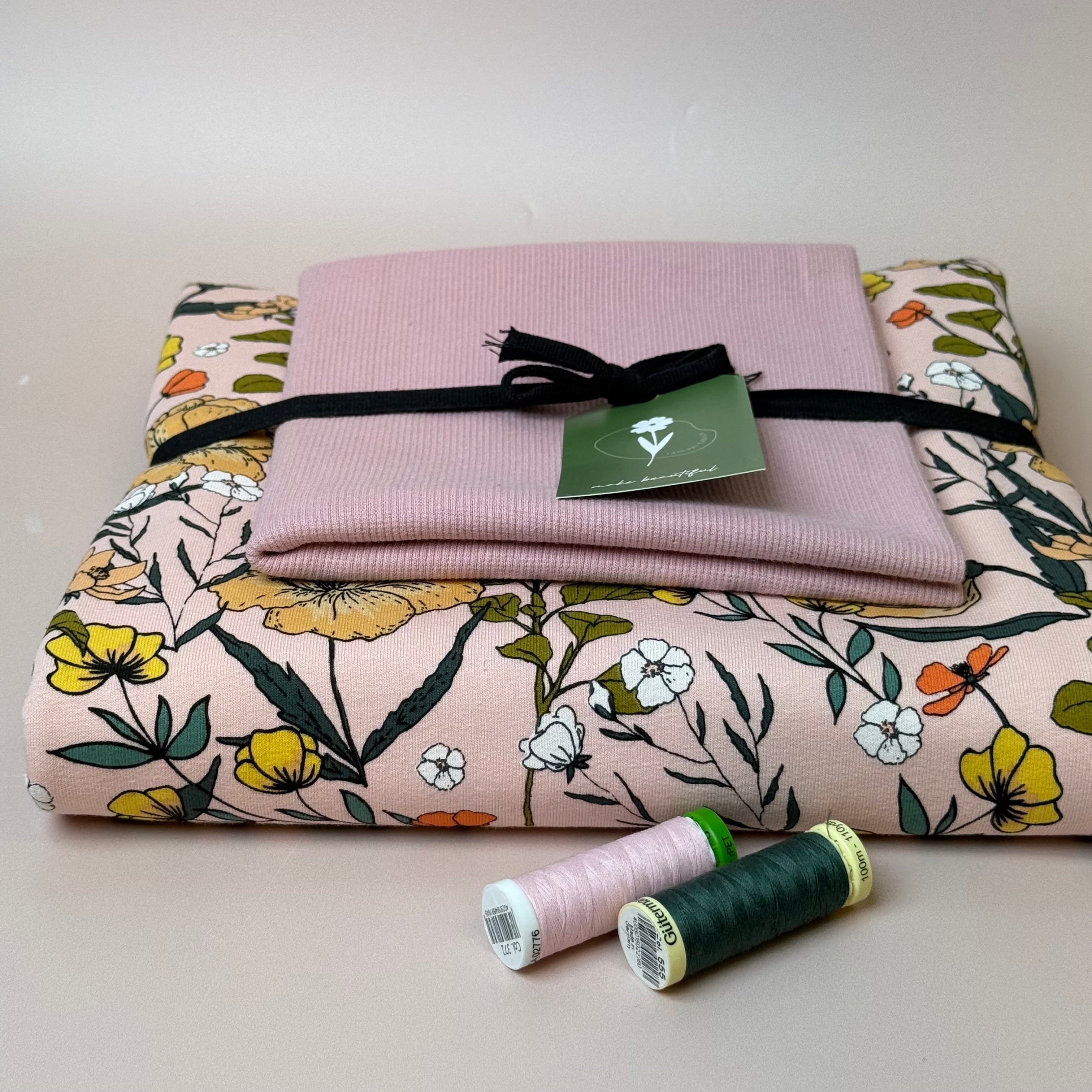 Colour Bundles - Summer Flowers French Terry and Ribbing
