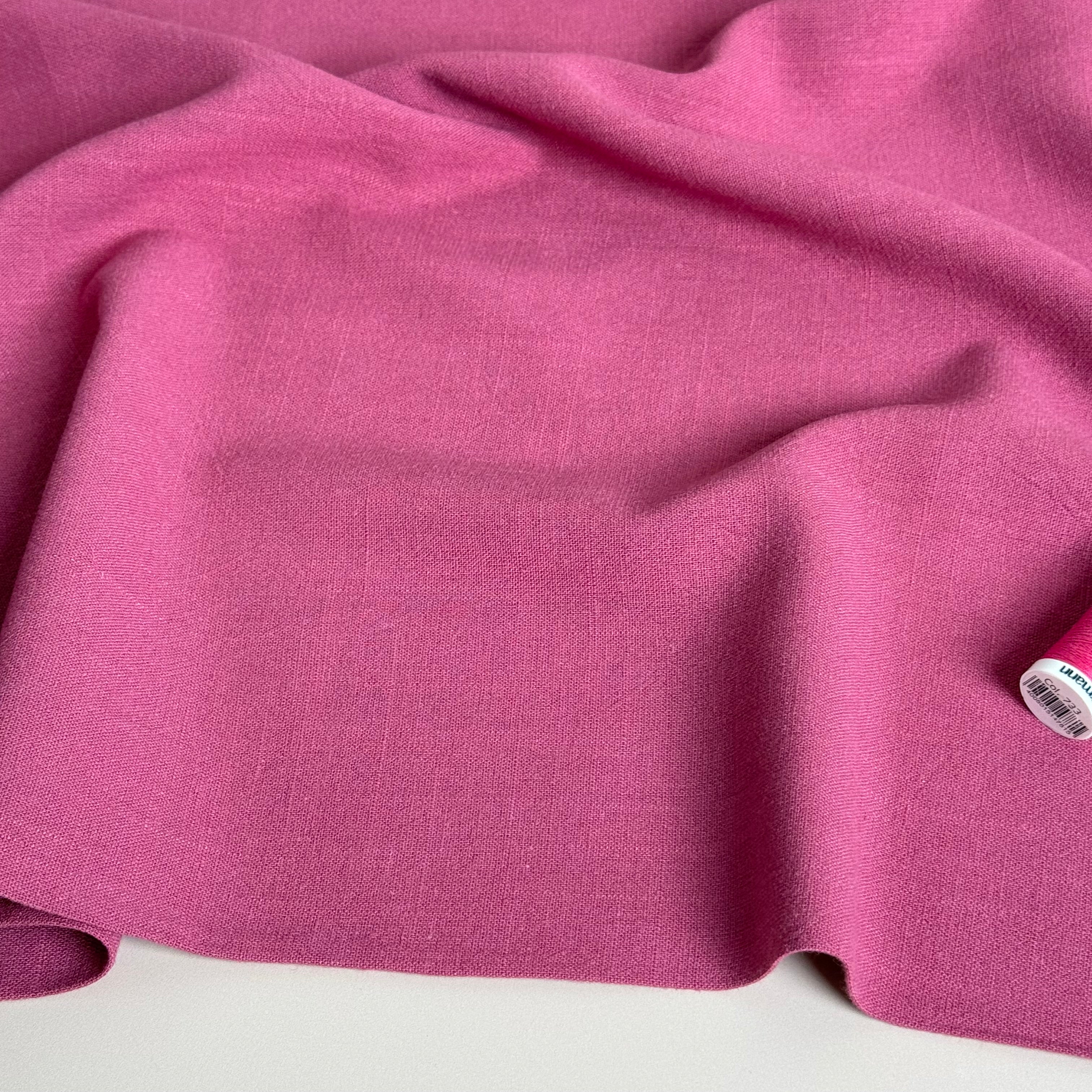 Flow Raspberry Viscose Linen Blend Dress Fabric