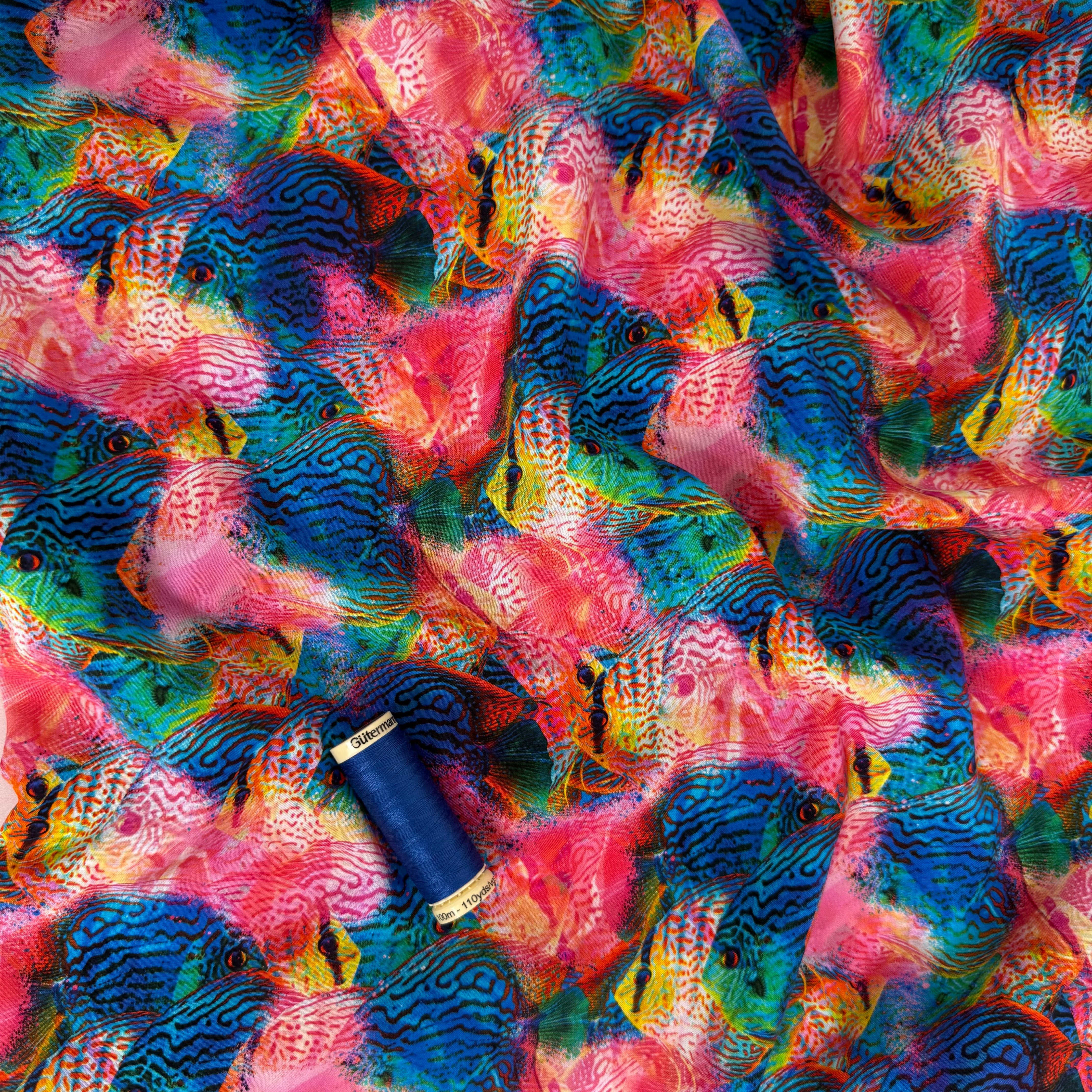 Tropical Fish Viscose Poplin Fabric