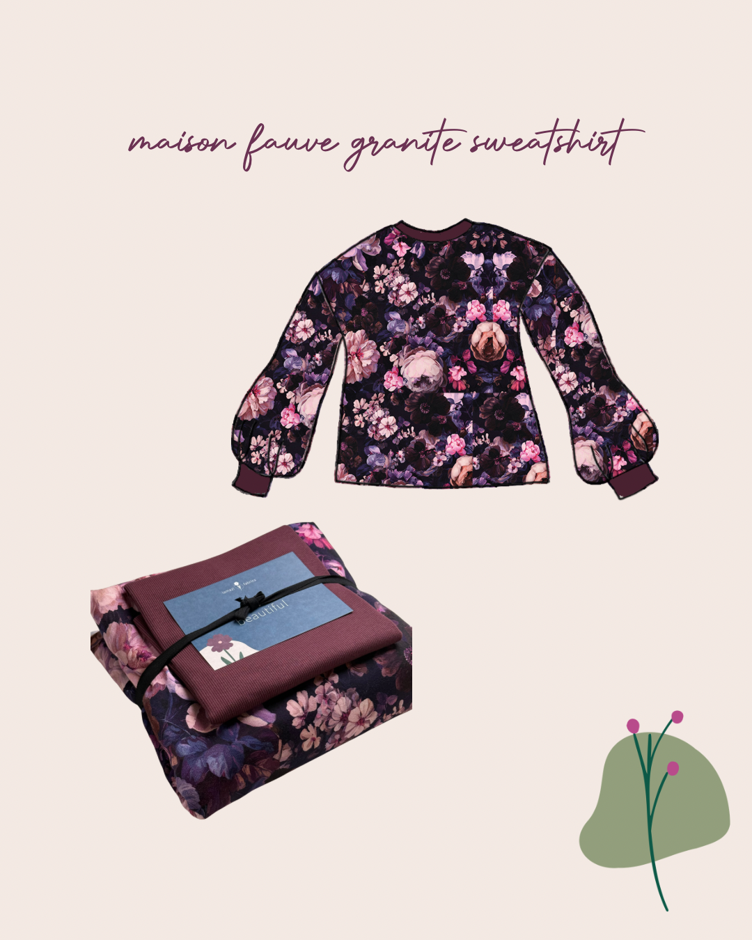 Colour Bundles - Autumn Bouquet Navy Cotton French Terry & Matching Ribbing