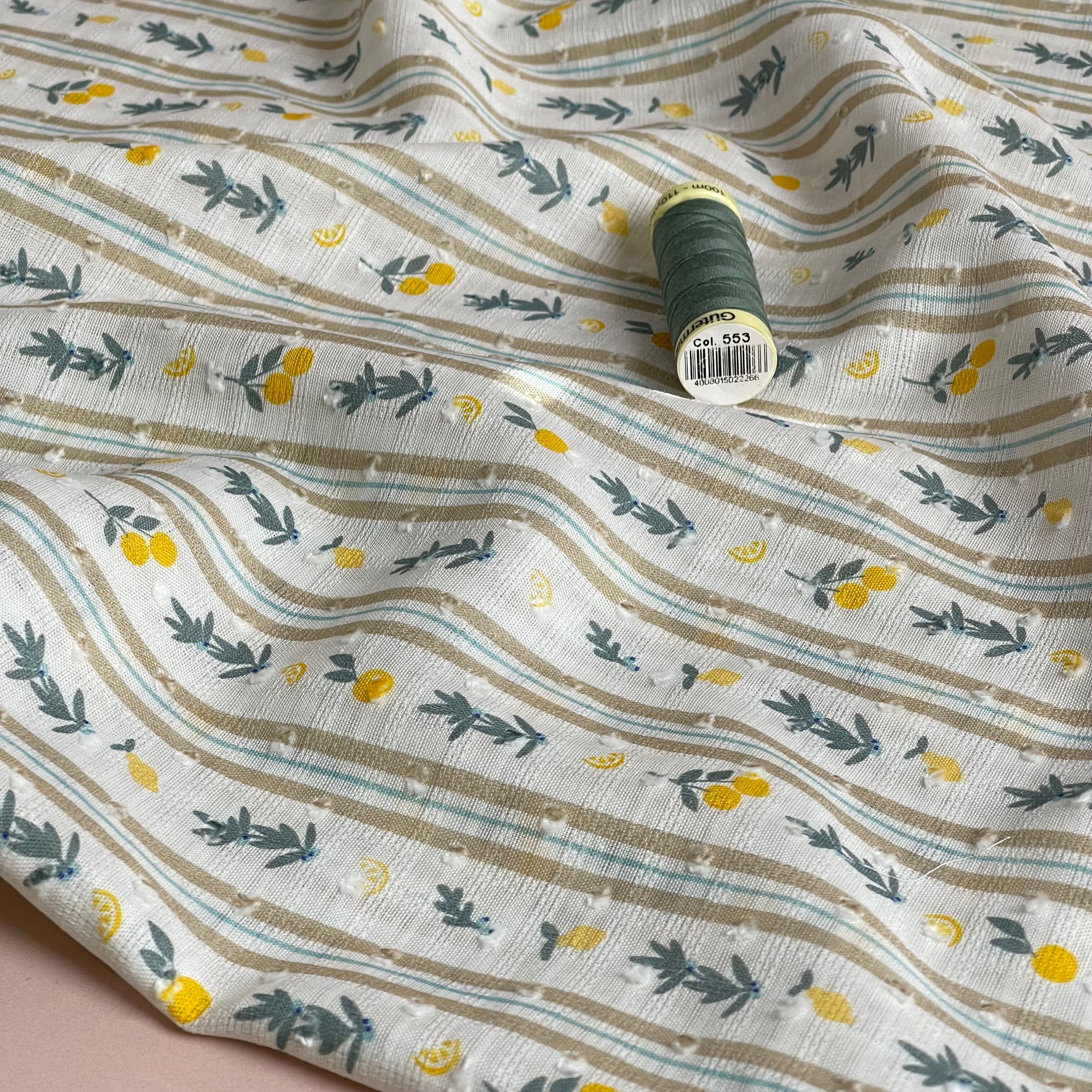 Citrus Stripes Cotton Dobby Check Fabric