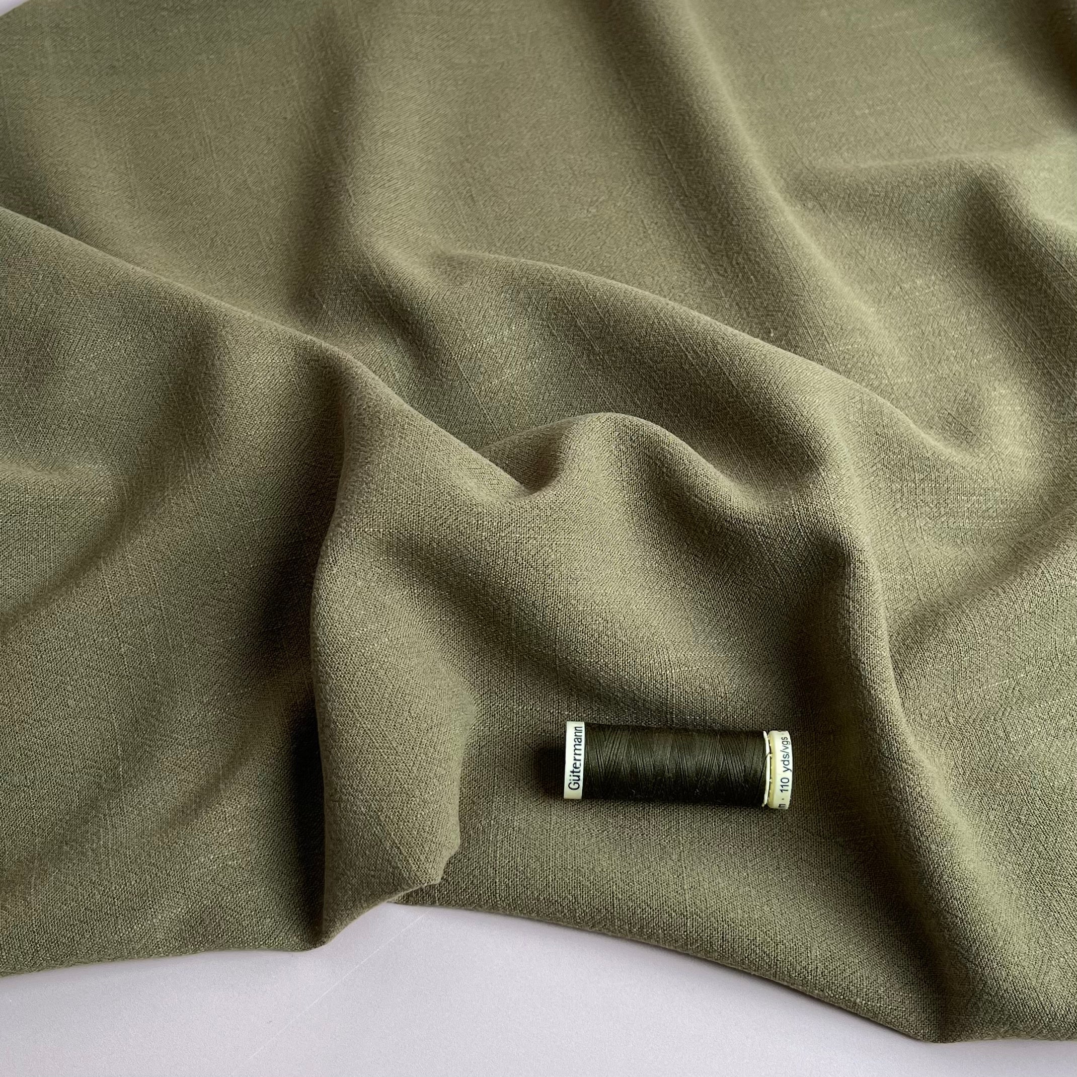 REMNANT 1 Metre - Flow Olive Viscose Linen Blend Dress Fabric