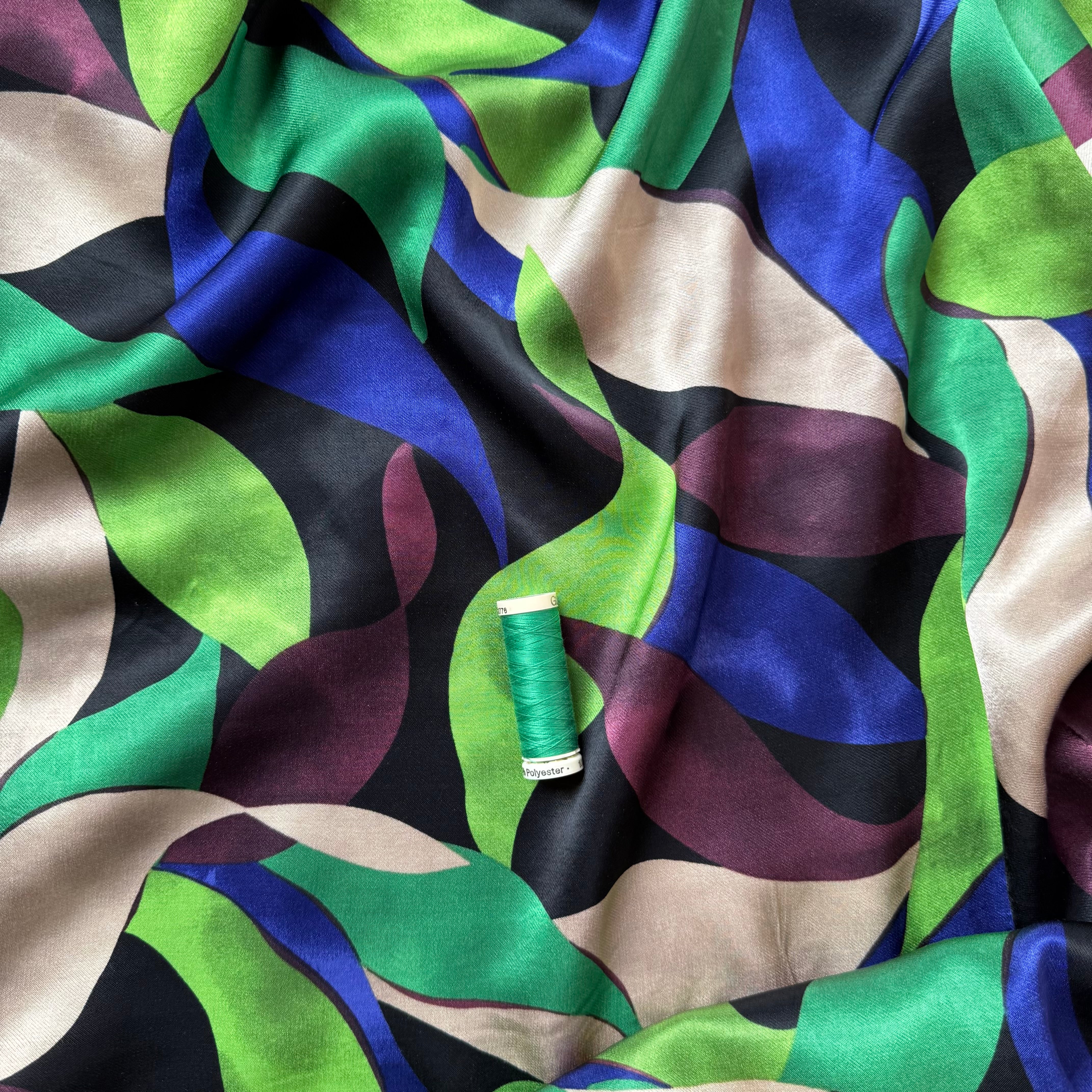 Leaves Royal Spun Viscose Sateen Fabric