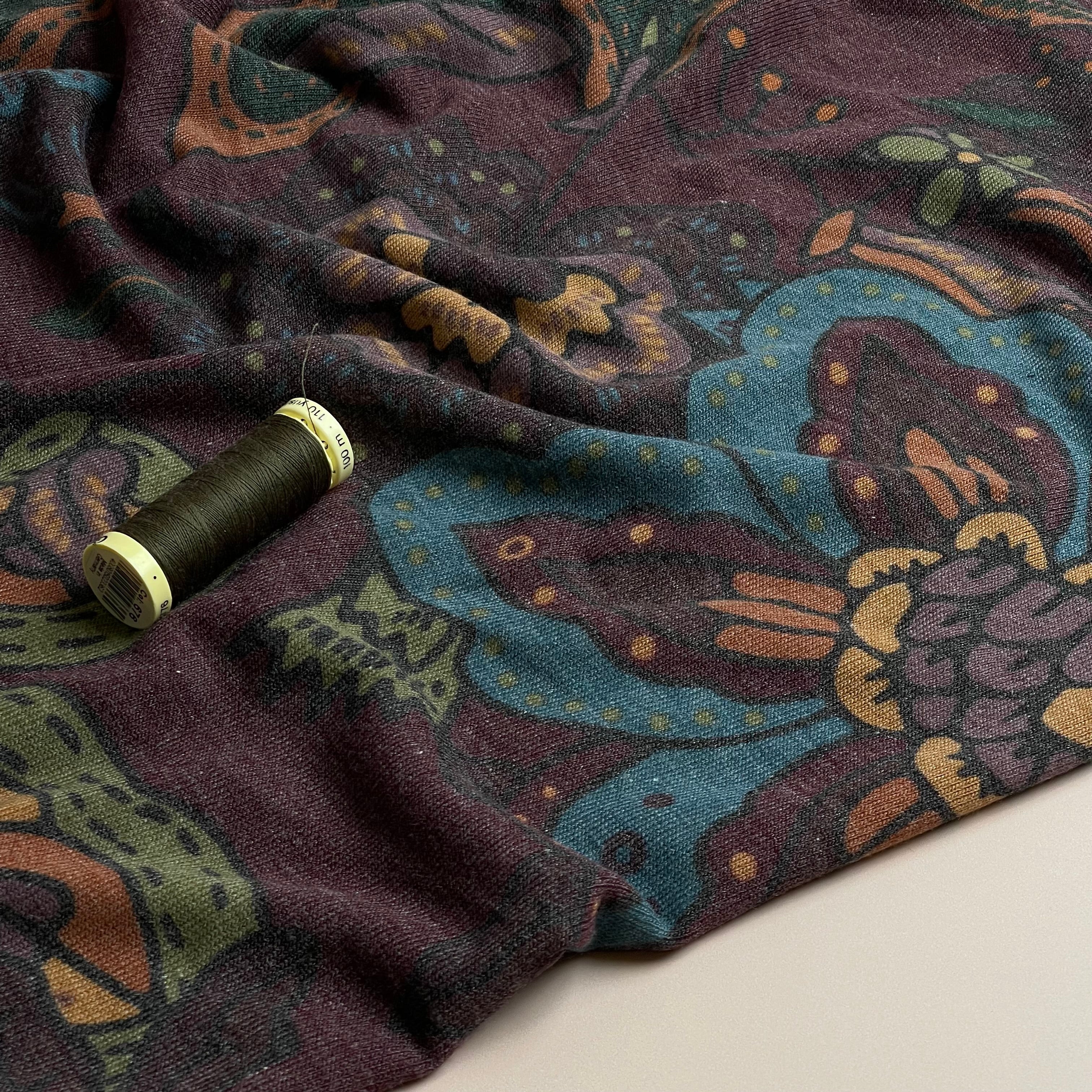 Autumn Flowers Mahogany Light Viscose Blend Knit