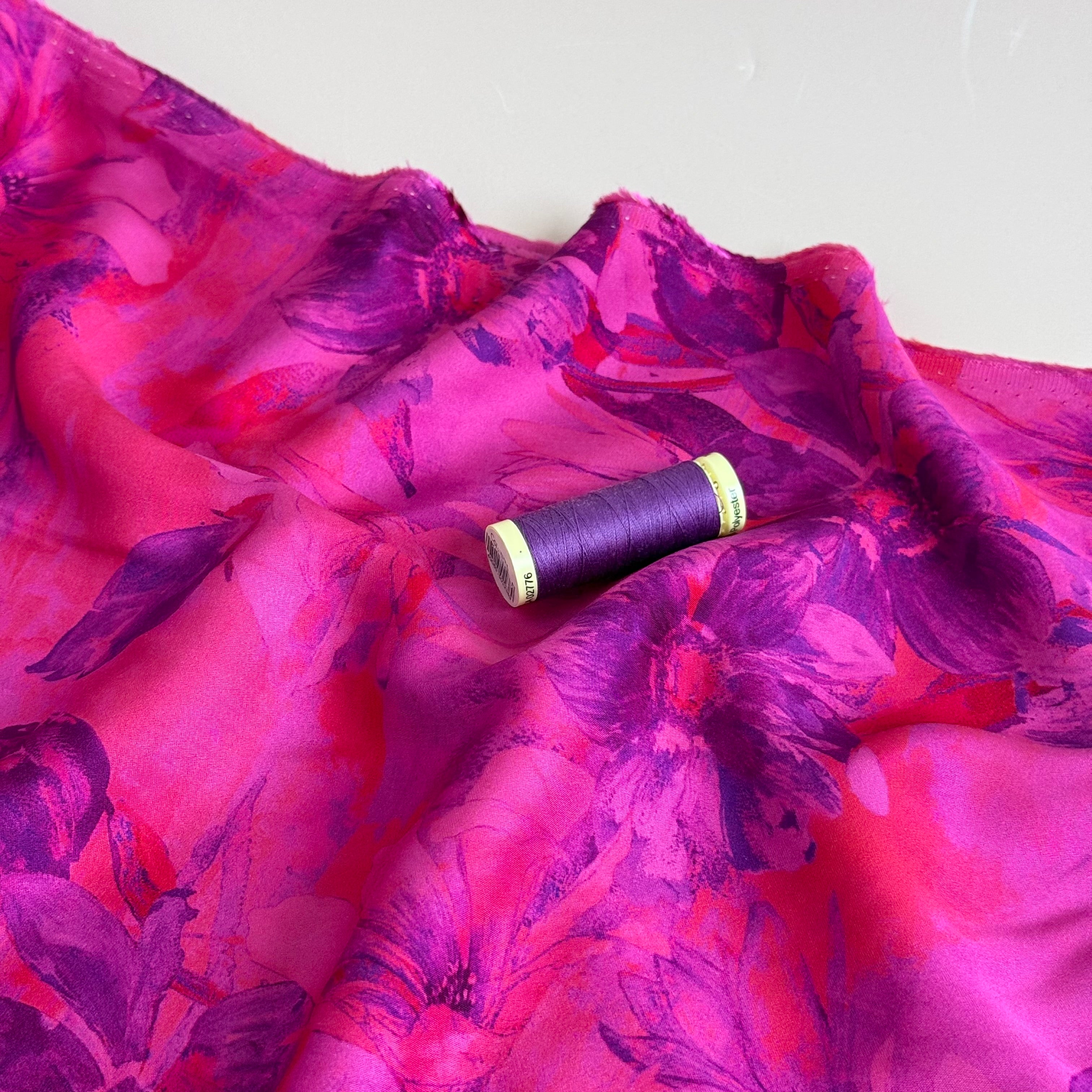 Shadow Flowers Viscose Sateen Fabric