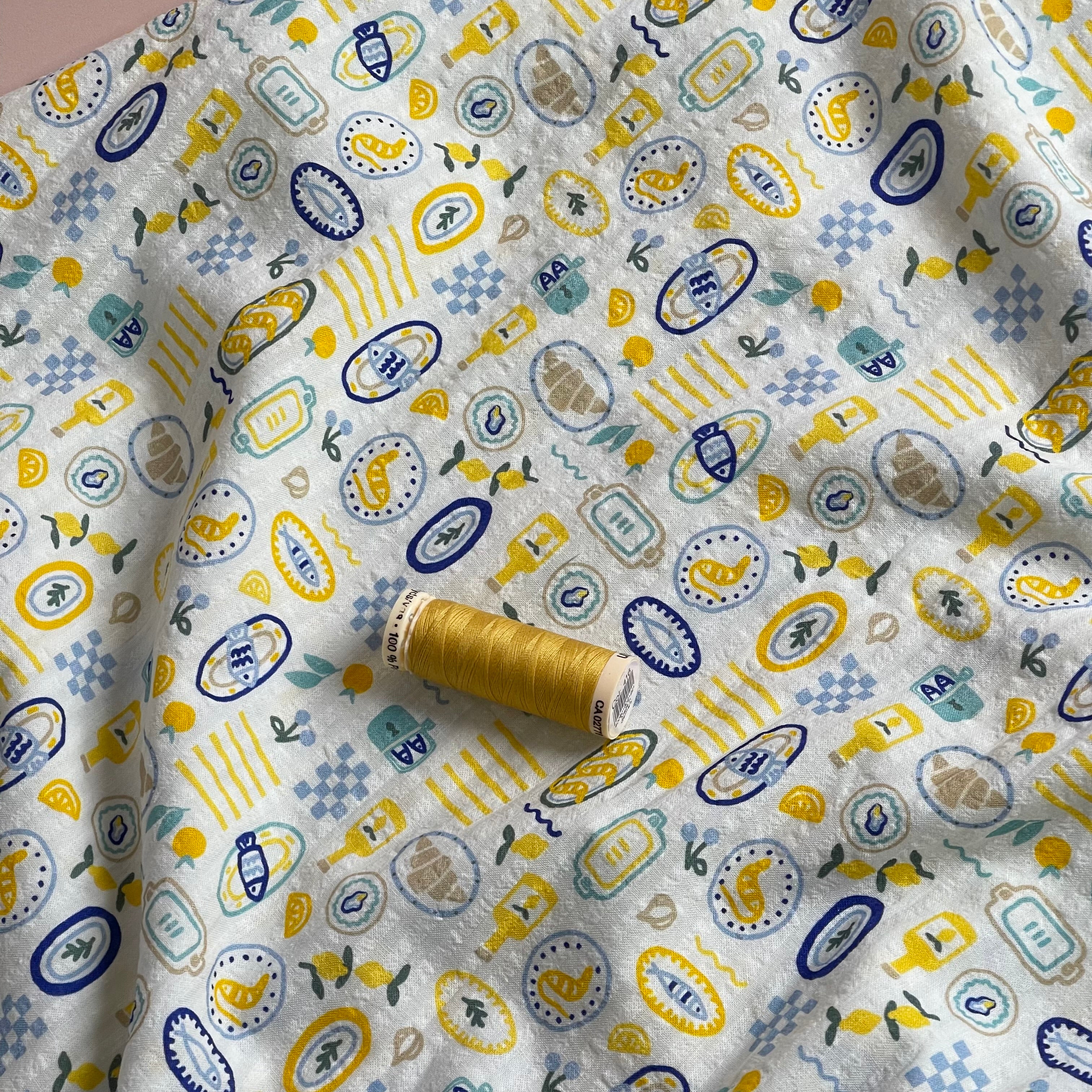 Mediteranian Feast Bubble Stripe Cotton Seersucker Fabric