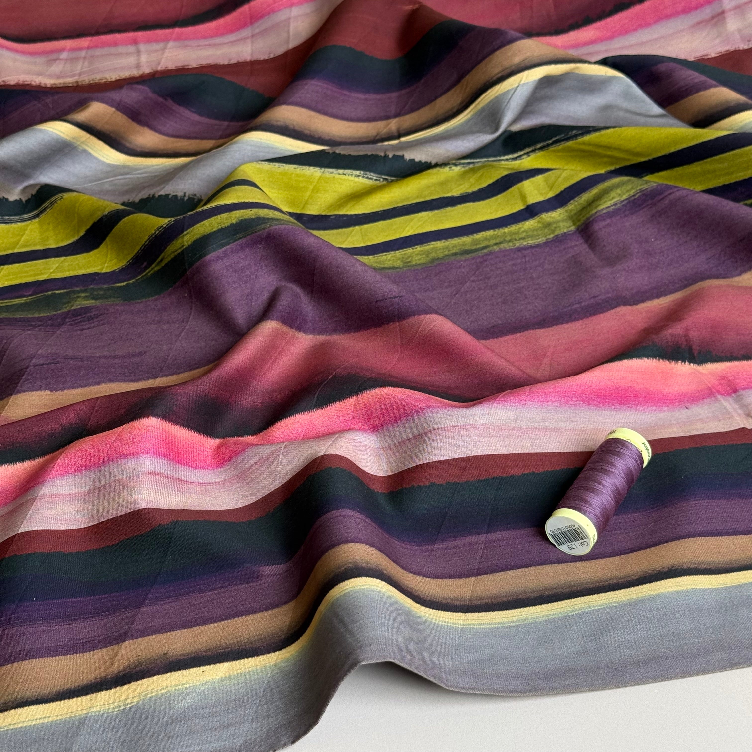 Hazy Autumn Stripes Viscose Cotton Fabric