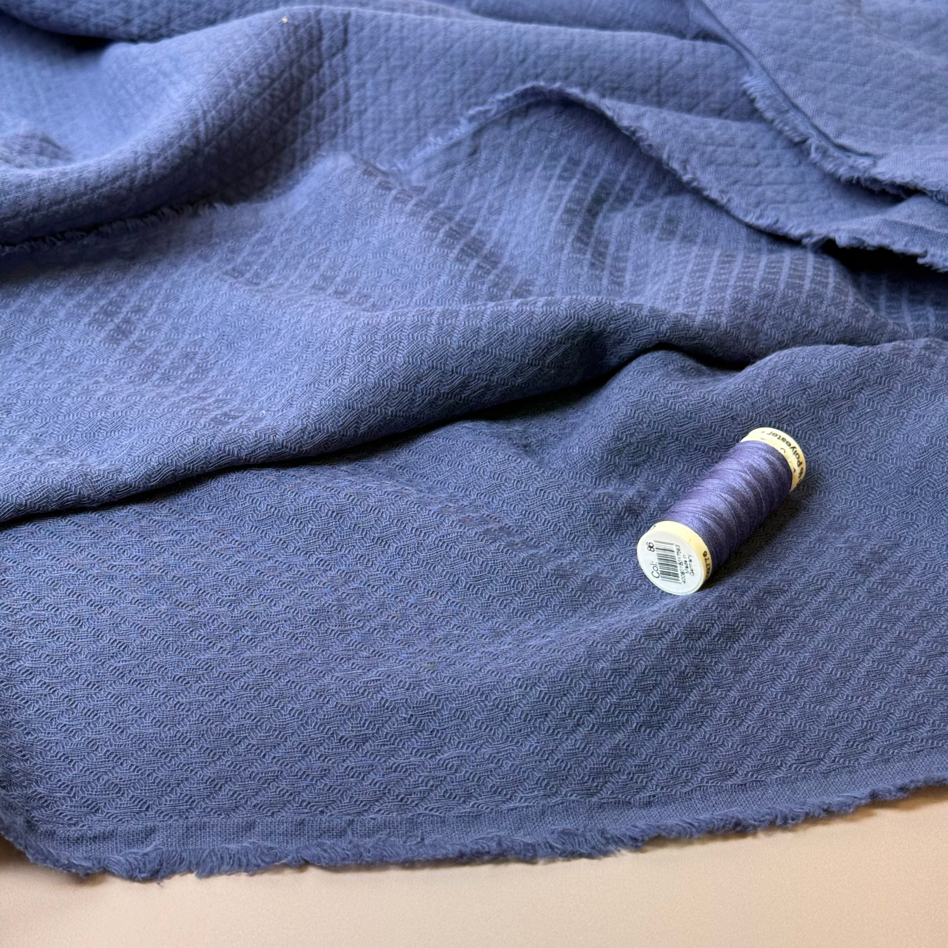 Blue Plain Cotton Diamond Jacquard Fabric