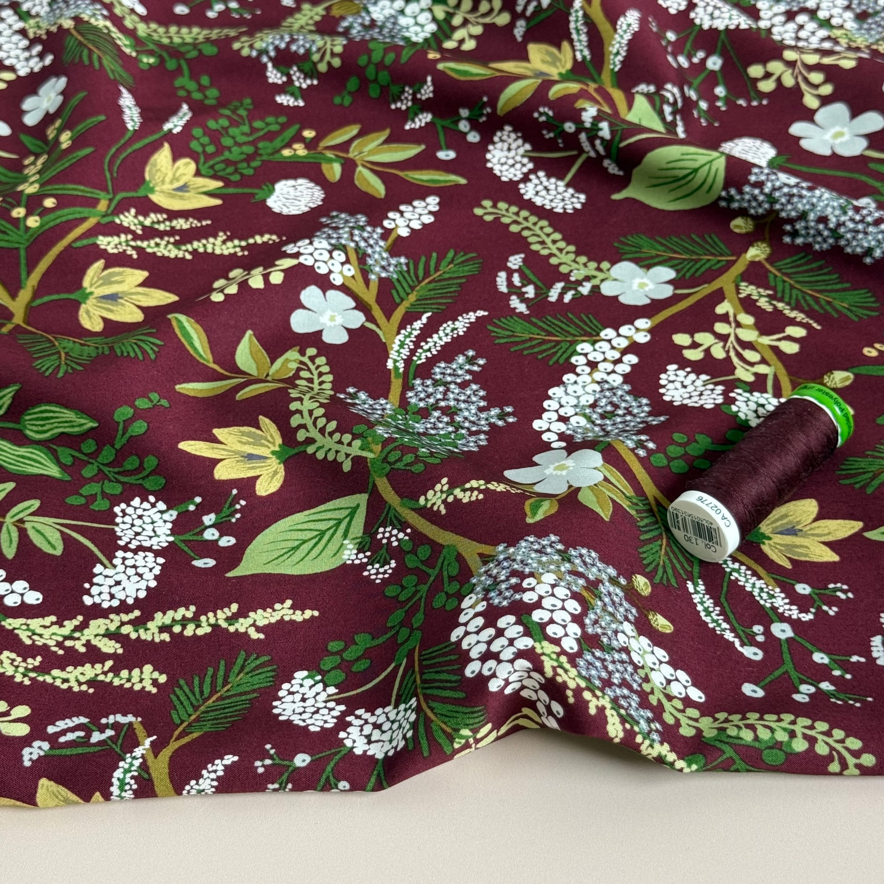 Rifle Paper Co - Juniper Forest in Burgundy Rayon from English Rose