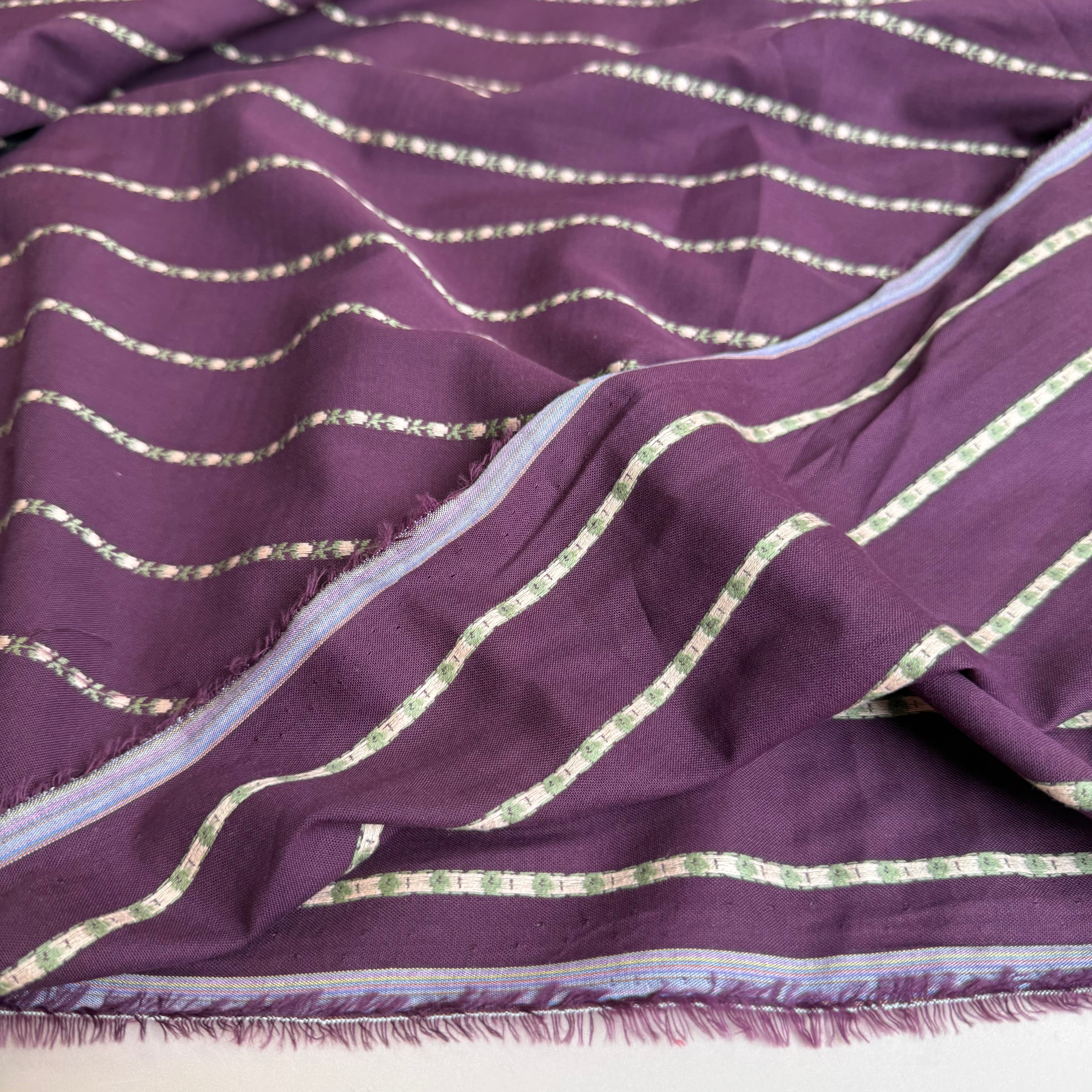 Flowers in Stripes Burgundy Cotton Jacquard Fabric