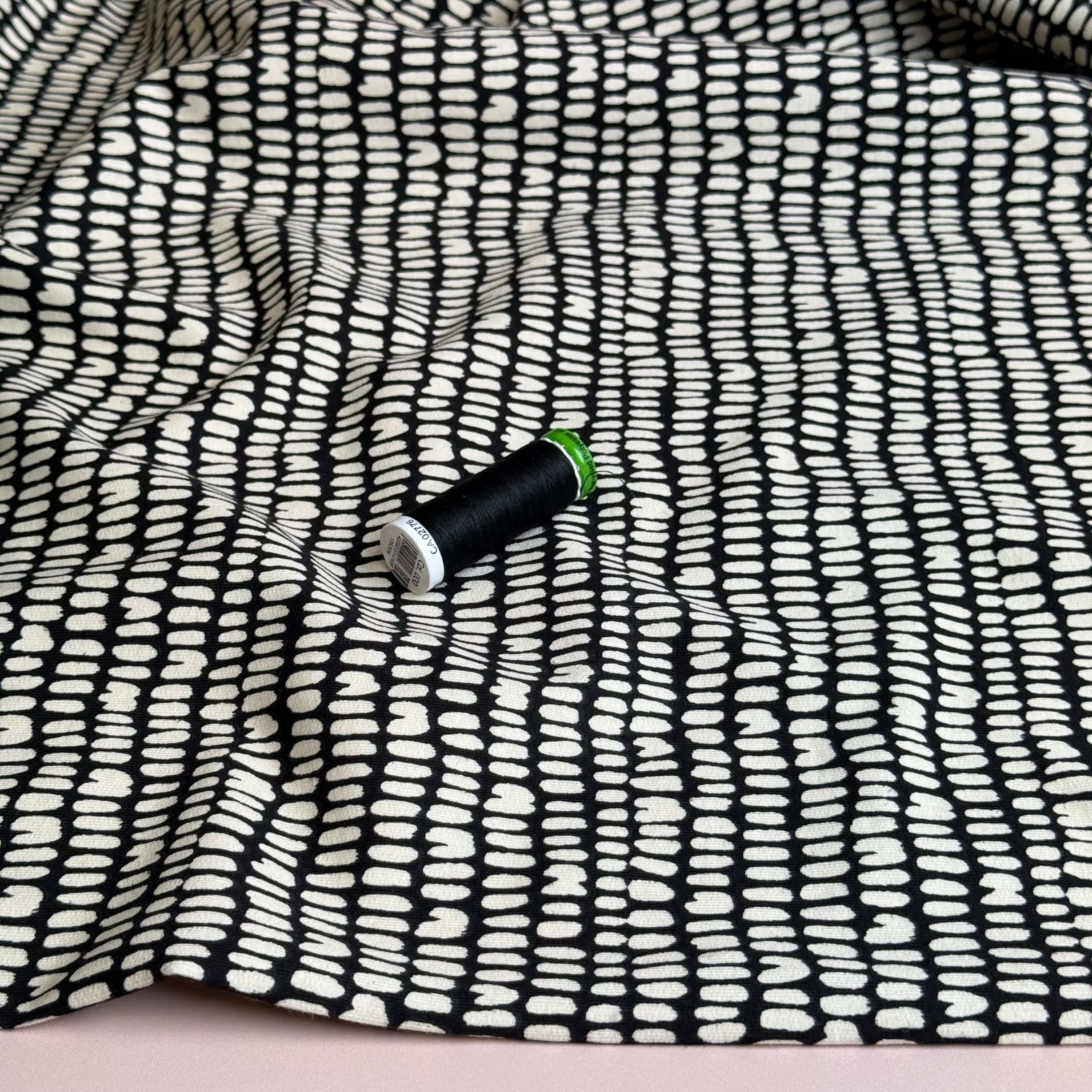 Broken Lines on Black Cotton French Terry