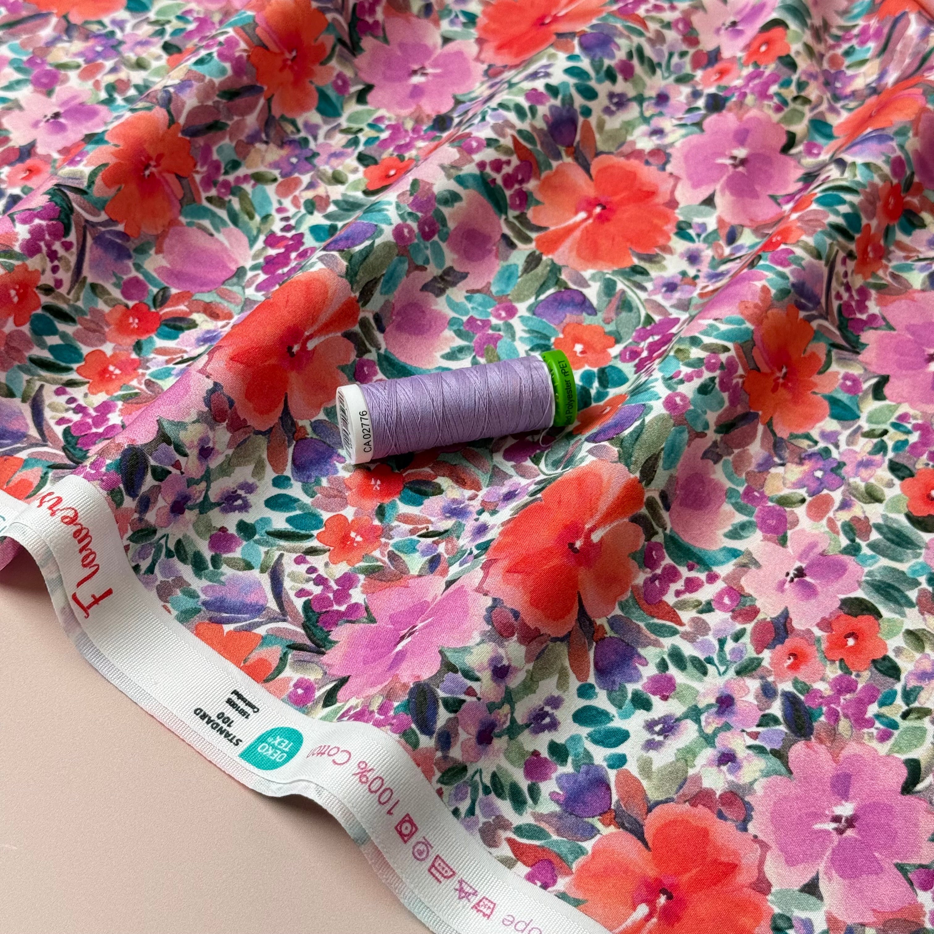 Watercolour Flowers Fine Cotton Poplin