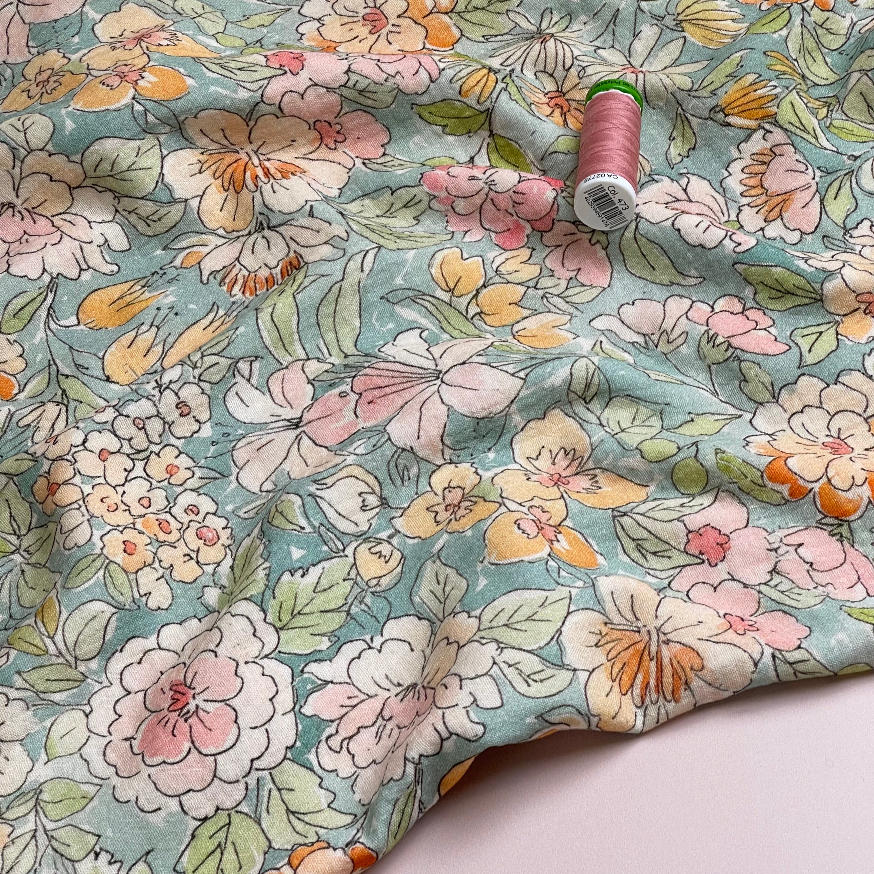 Watercolour Flowers Cotton Double Gauze