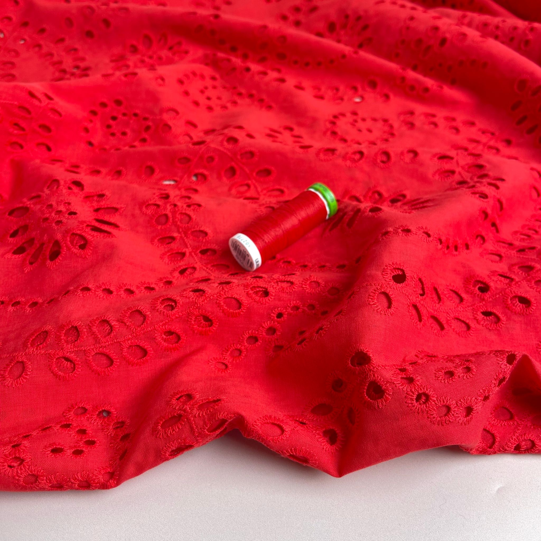 Sweet Vines Red Cotton Broderie Anglaise Fabric
