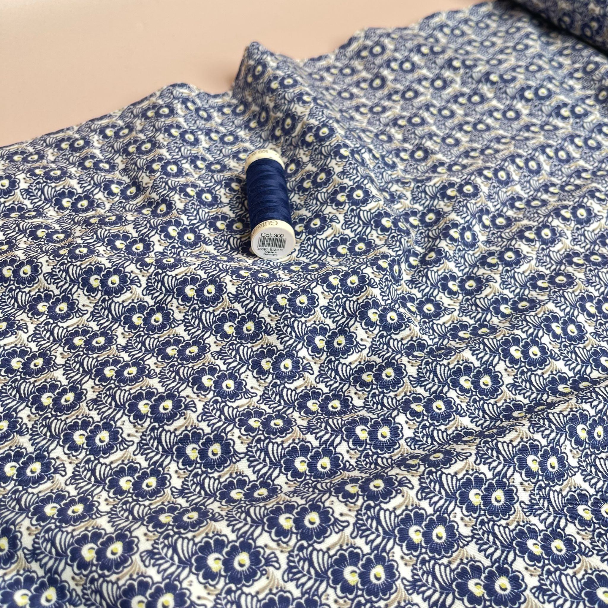 Navy Meadow Cotton Poplin Fabric