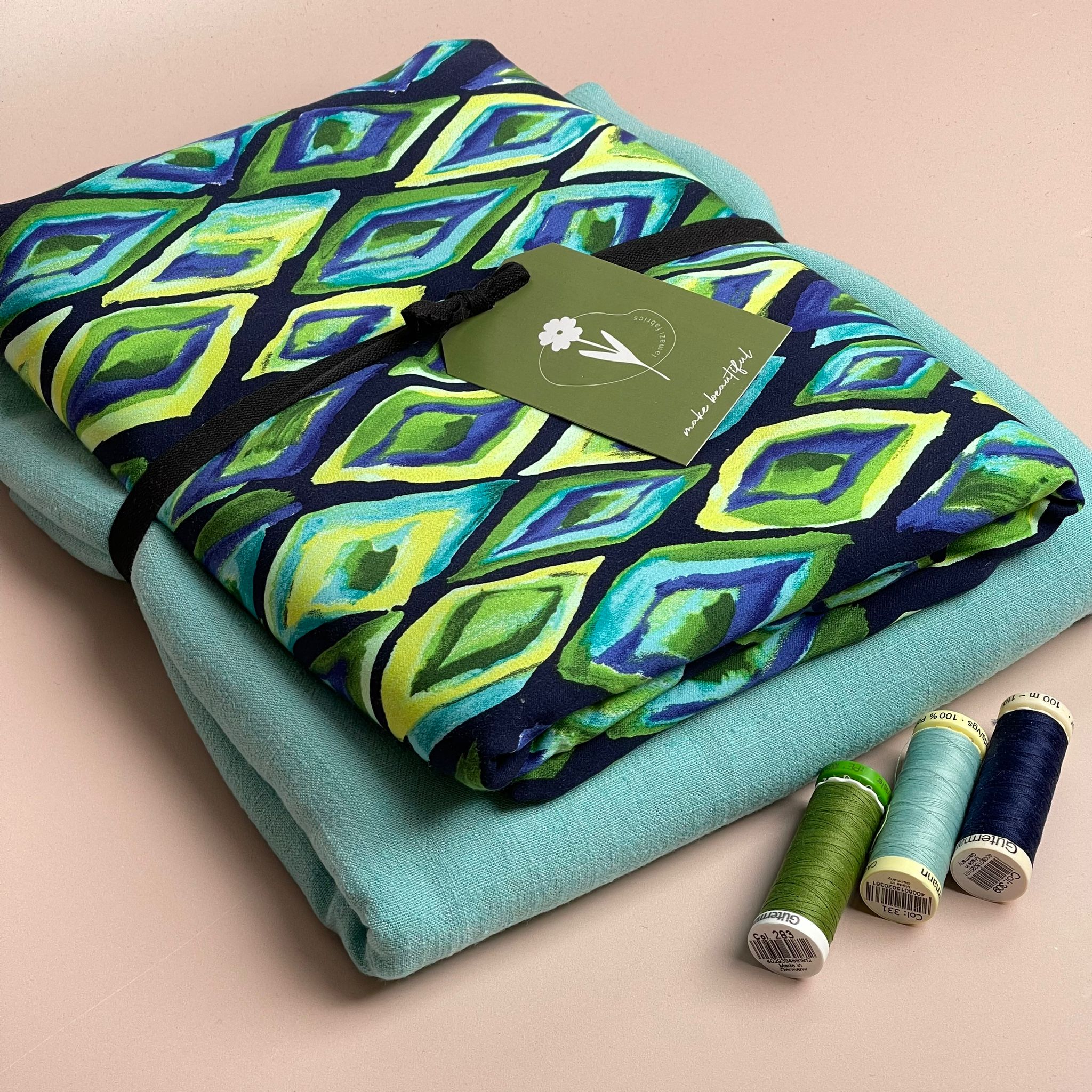 Make an Outfit Colour Bundle - Ocean Diamond Viscose Sateen with Turquoise Flow Linen