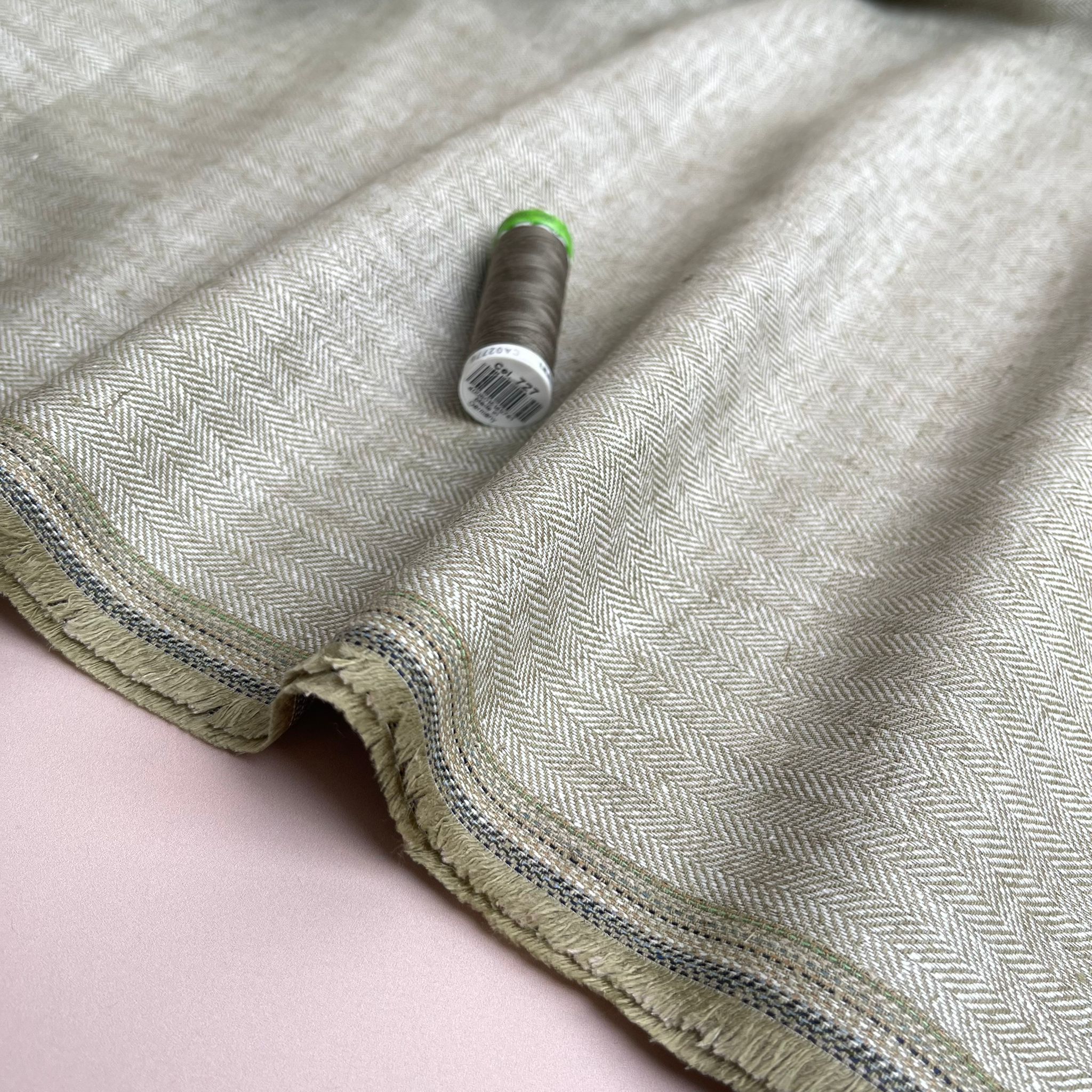 Chevron Olive Grey Linen Cotton Twill