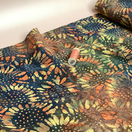 REMNANT 1.10 Metres - Batik Sunflowers on Navy Cotton Fabric