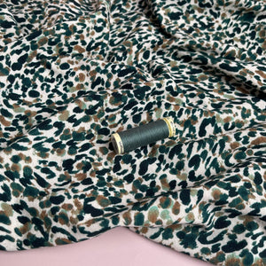 REMNANT 1.29 Metres - Green Leopard Linen Cotton Jersey