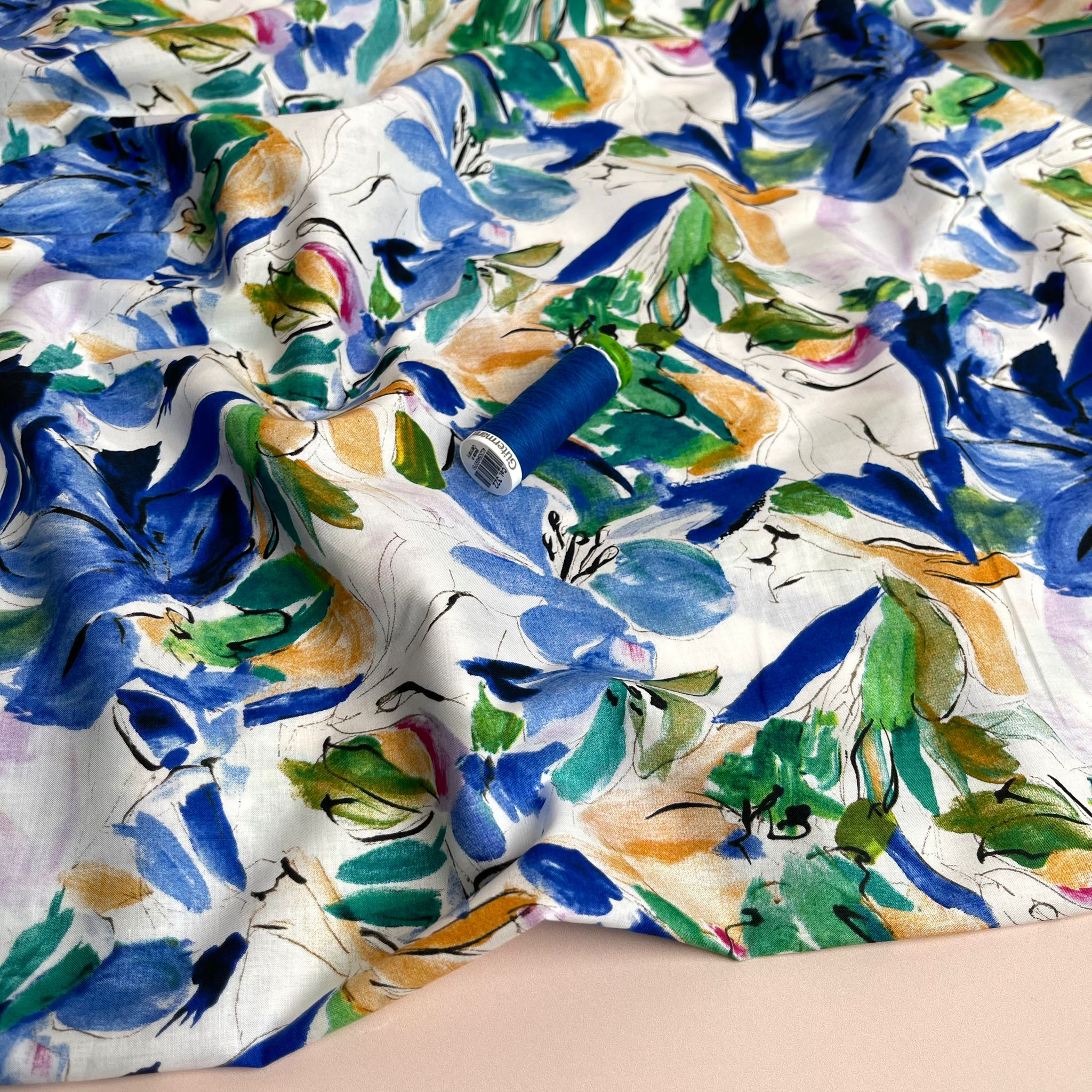 Tropical Cobalt Floral Cotton Lawn Fabric