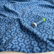 REMNANT 2.08 Metre (slight print fault) Graphic Pansies on Blue GOTS Organic Cotton Jersey