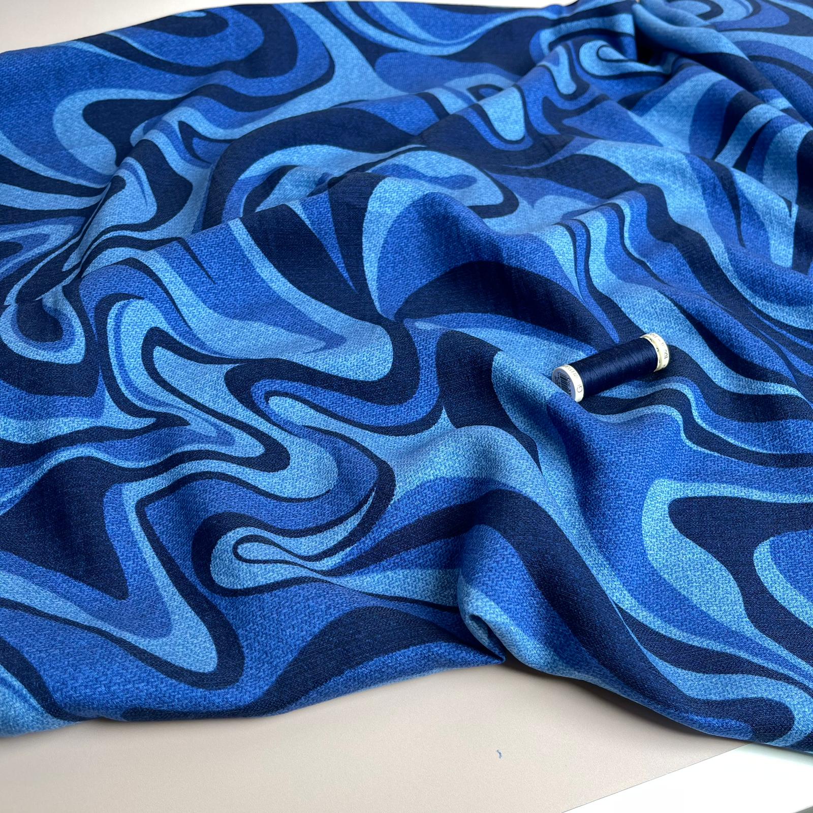 Indigo Marble Textured Viscose Fabric