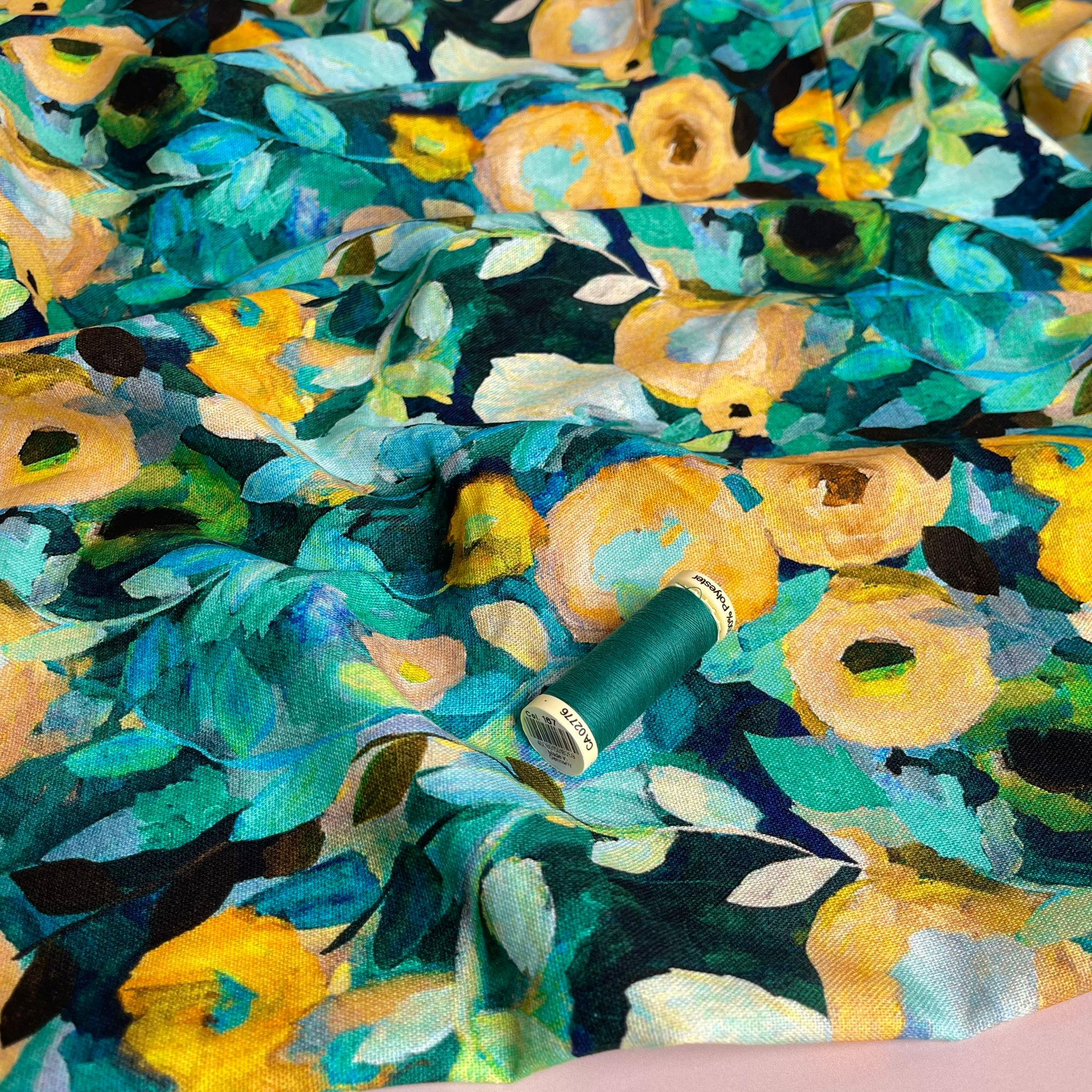 Ocean Florals Viscose Linen Fabric