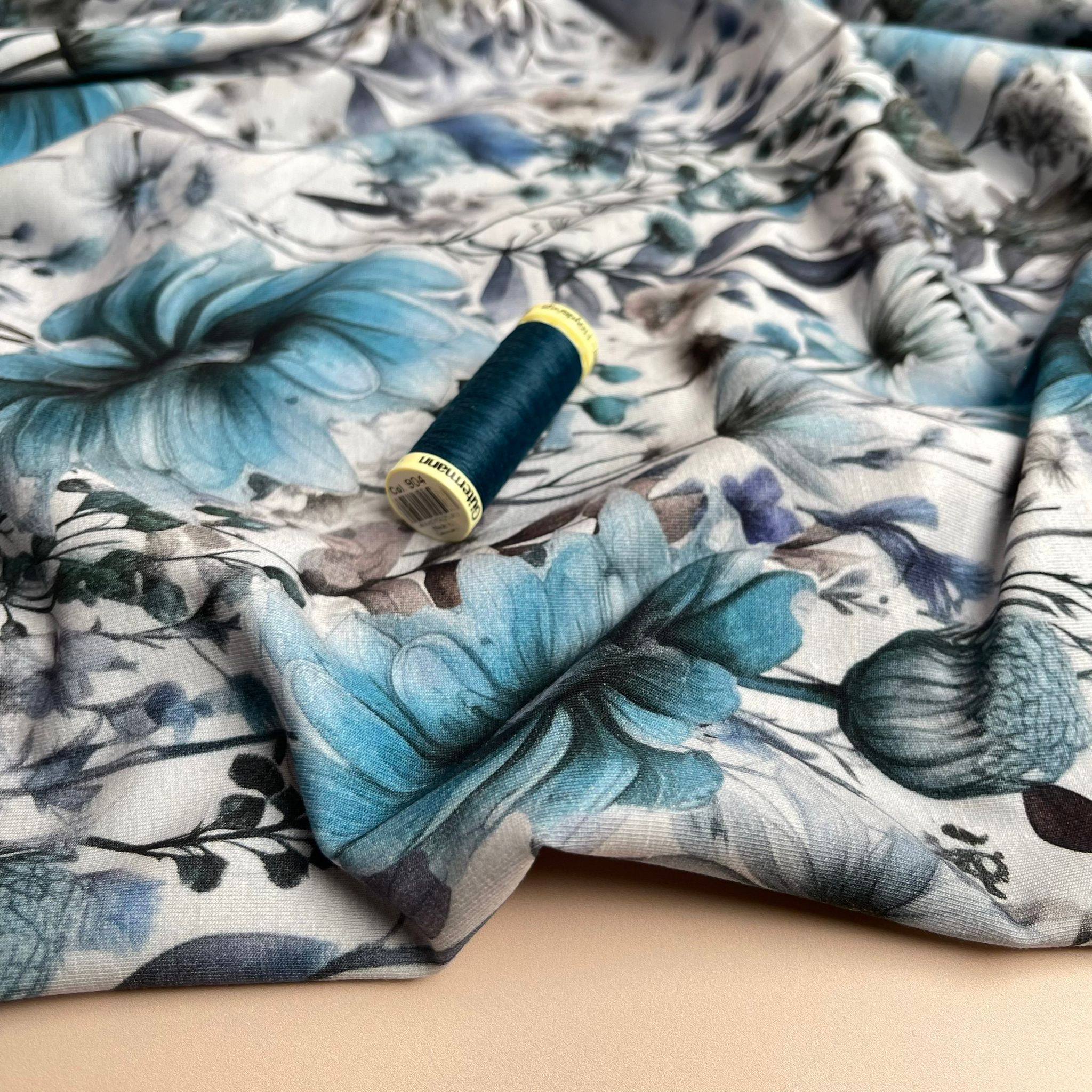 Danish Design - Cool Blue Florals Cotton Jersey Fabric