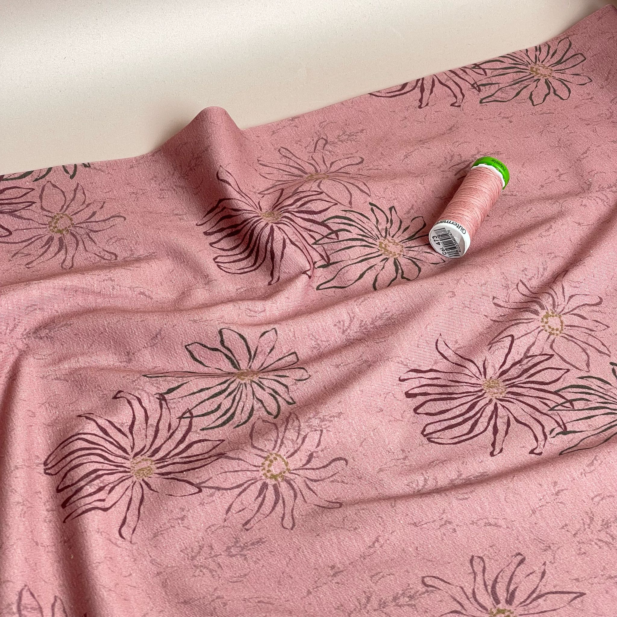 Danish Design - Floral Outline on Clay Pink Cotton Jersey Fabric