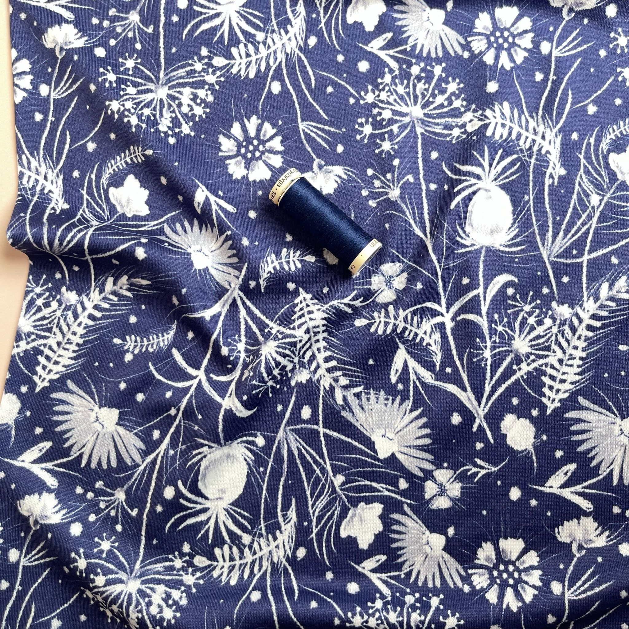 Midnight Meadow Pure Cotton Jersey Fabric