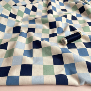 Checkers in Blue and Mint Cotton Jersey Fabric