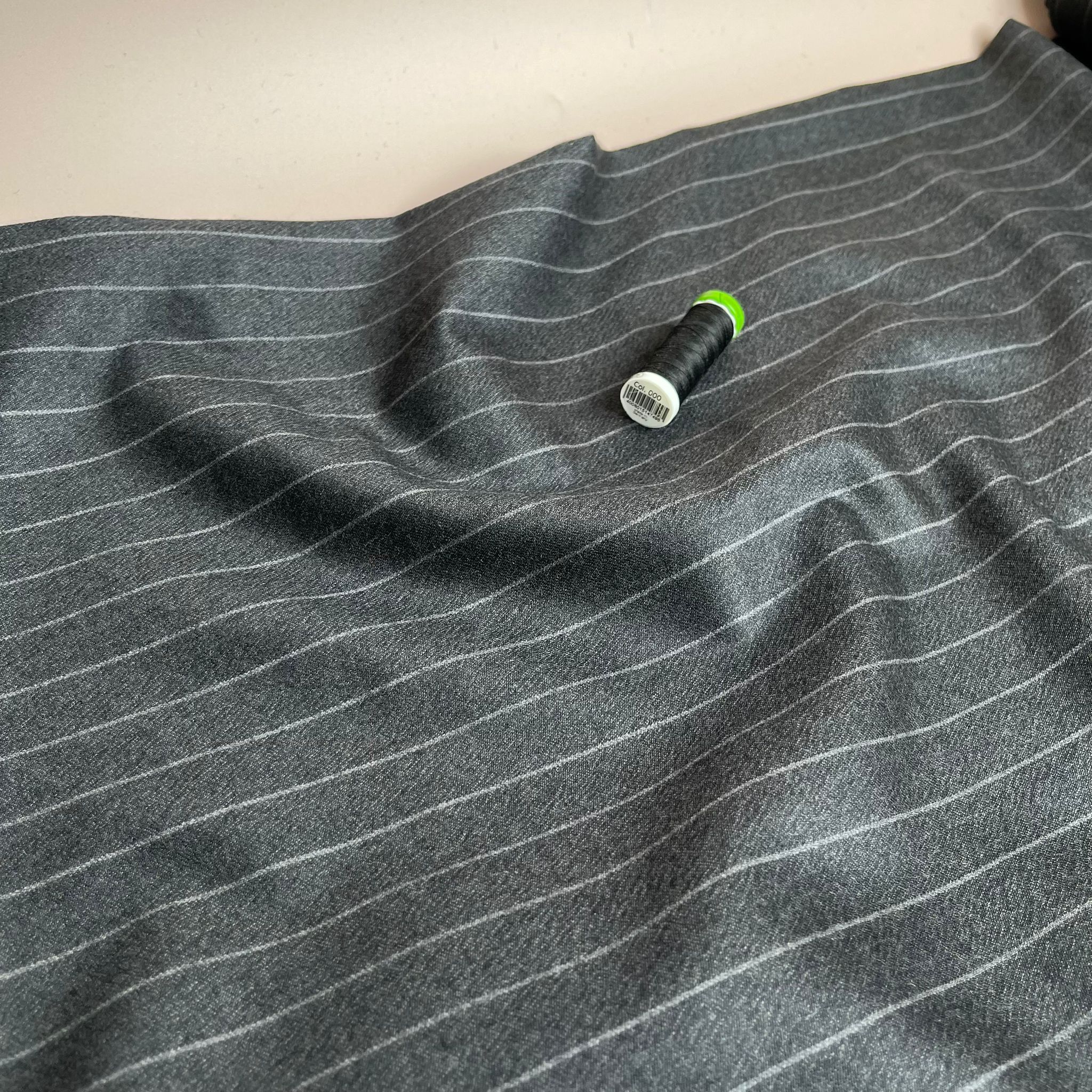 Deadstock Grey Pinstripe Pure Wool Suiting Fabric