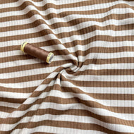 Yarn Dyed Striped Cotton Ribbed Jersey in Mocha Brown and White