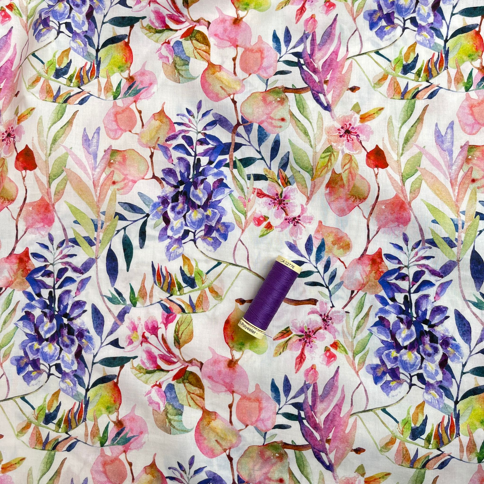 Watercolour Wisteria Cotton Lawn Fabric